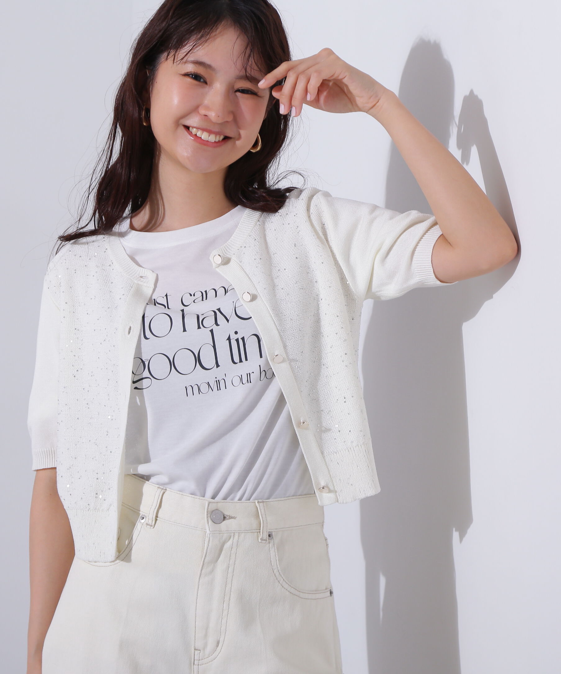  「スパンコールショートカーディガン」|ニット・セーター|オフ1