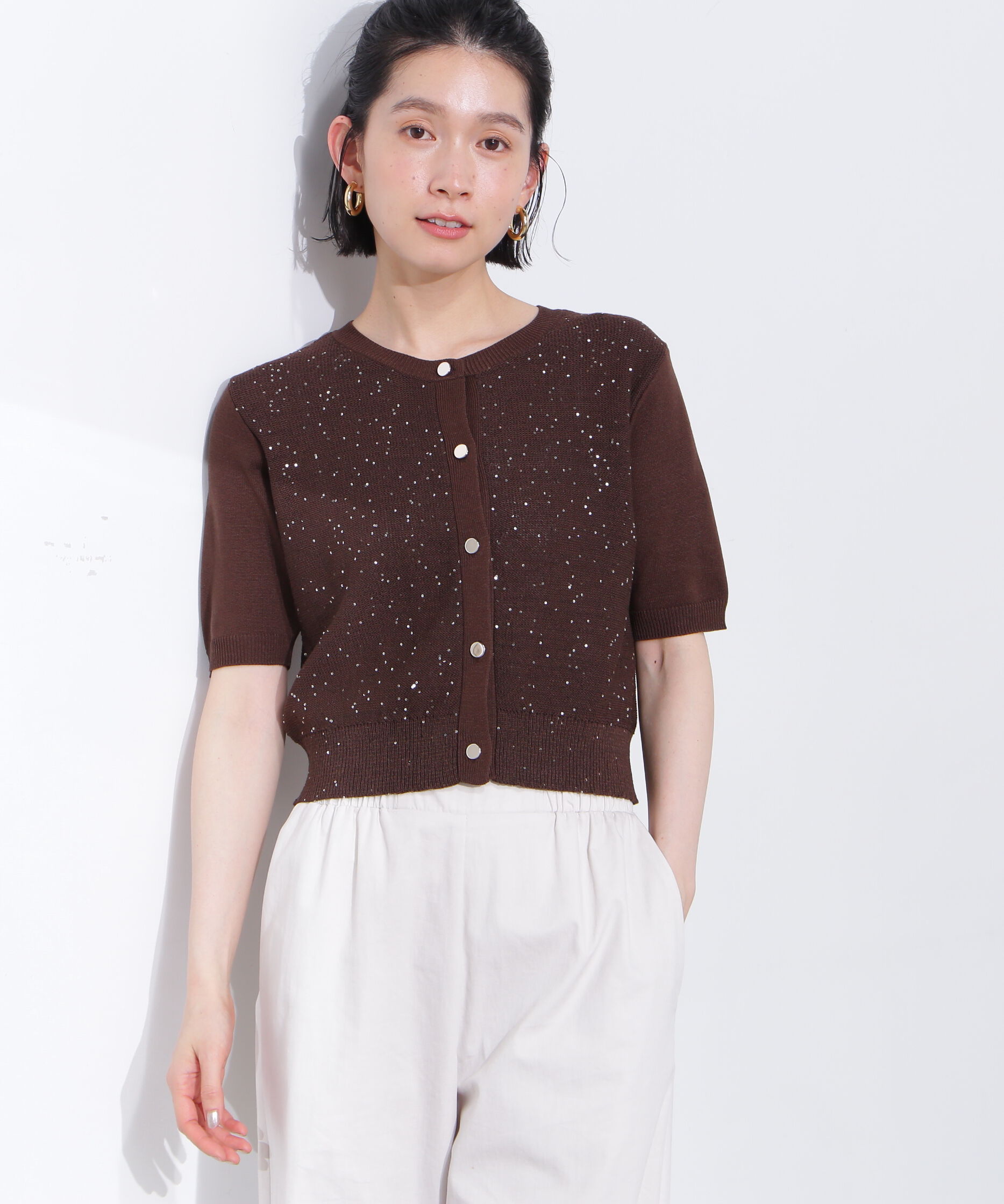  「スパンコールショートカーディガン」|ニット・セーター|