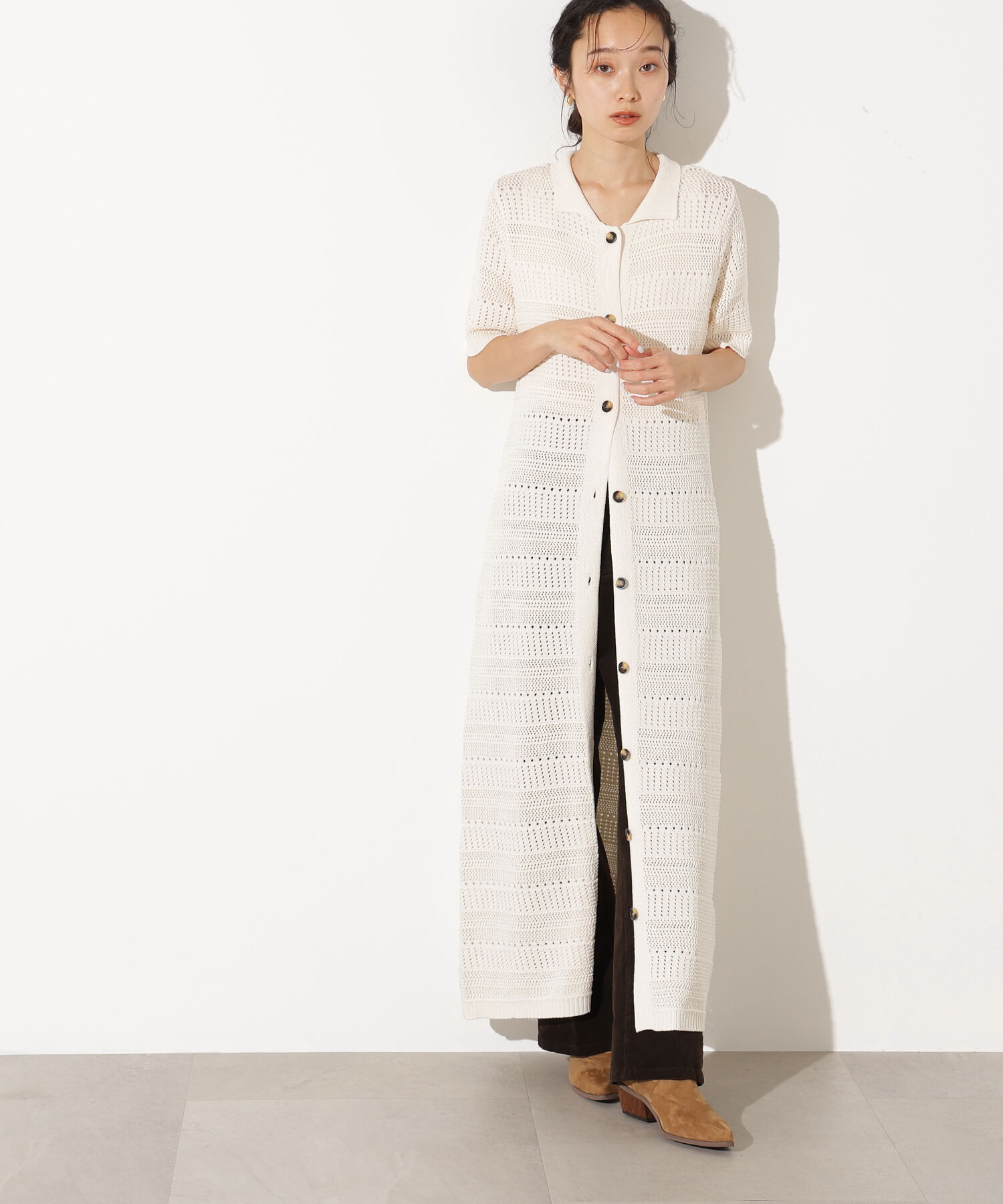  「透かし編みポロニットワンピース」|スカート|オフホワイト1