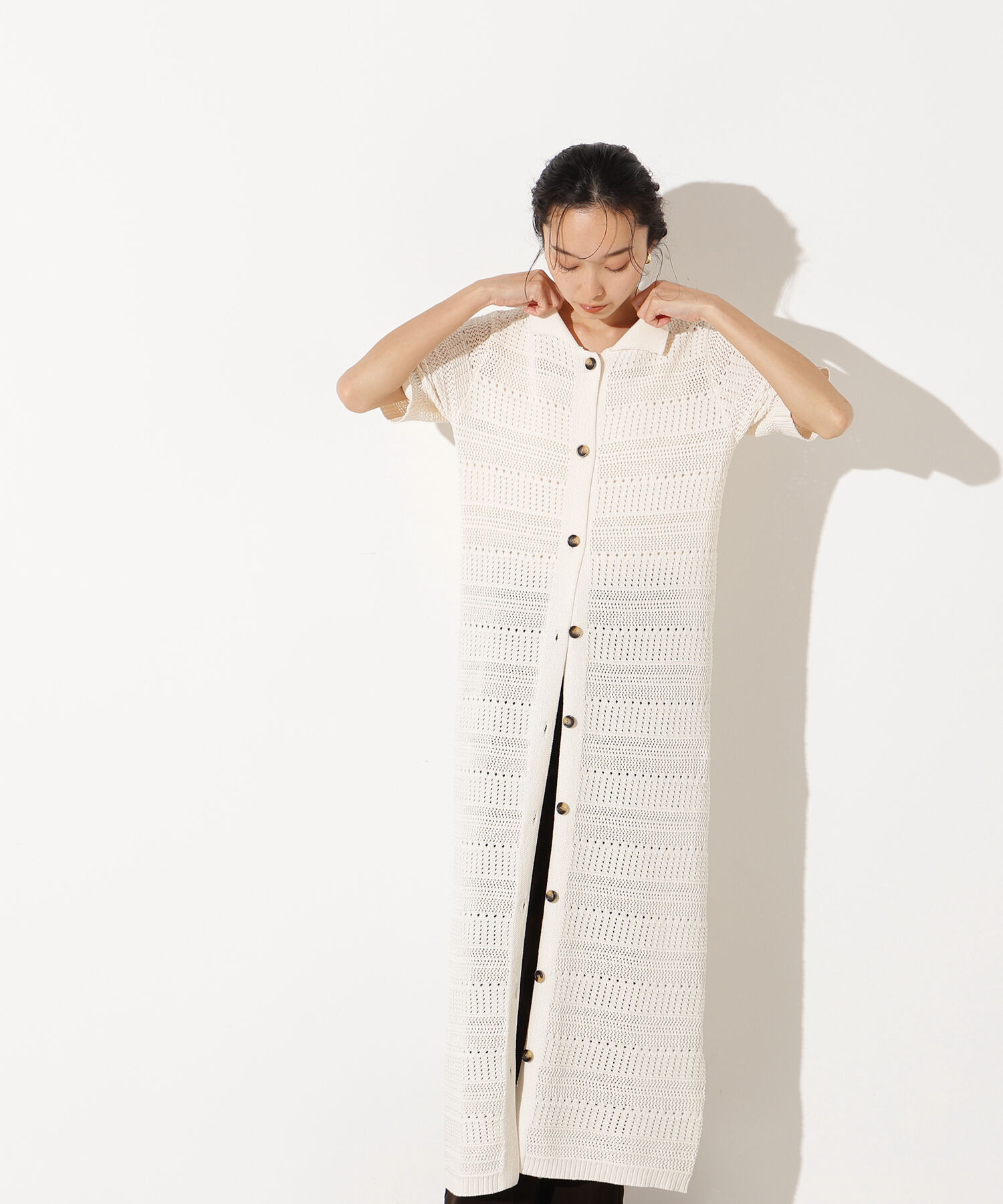  「透かし編みポロニットワンピース」|スカート|