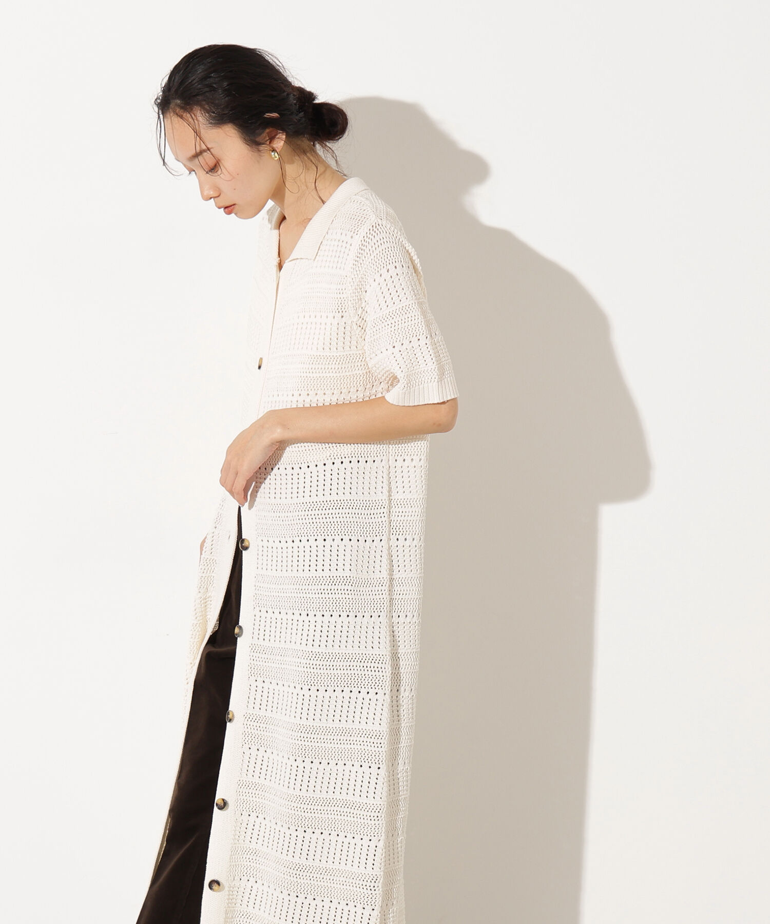  「透かし編みポロニットワンピース」|スカート|