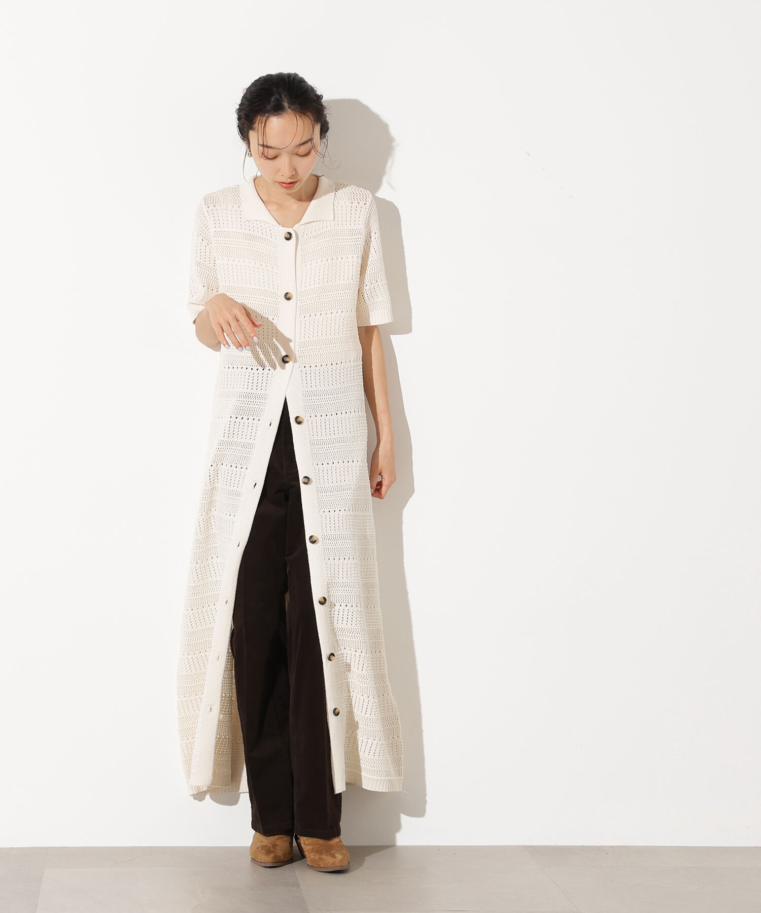  「透かし編みポロニットワンピース」|スカート|