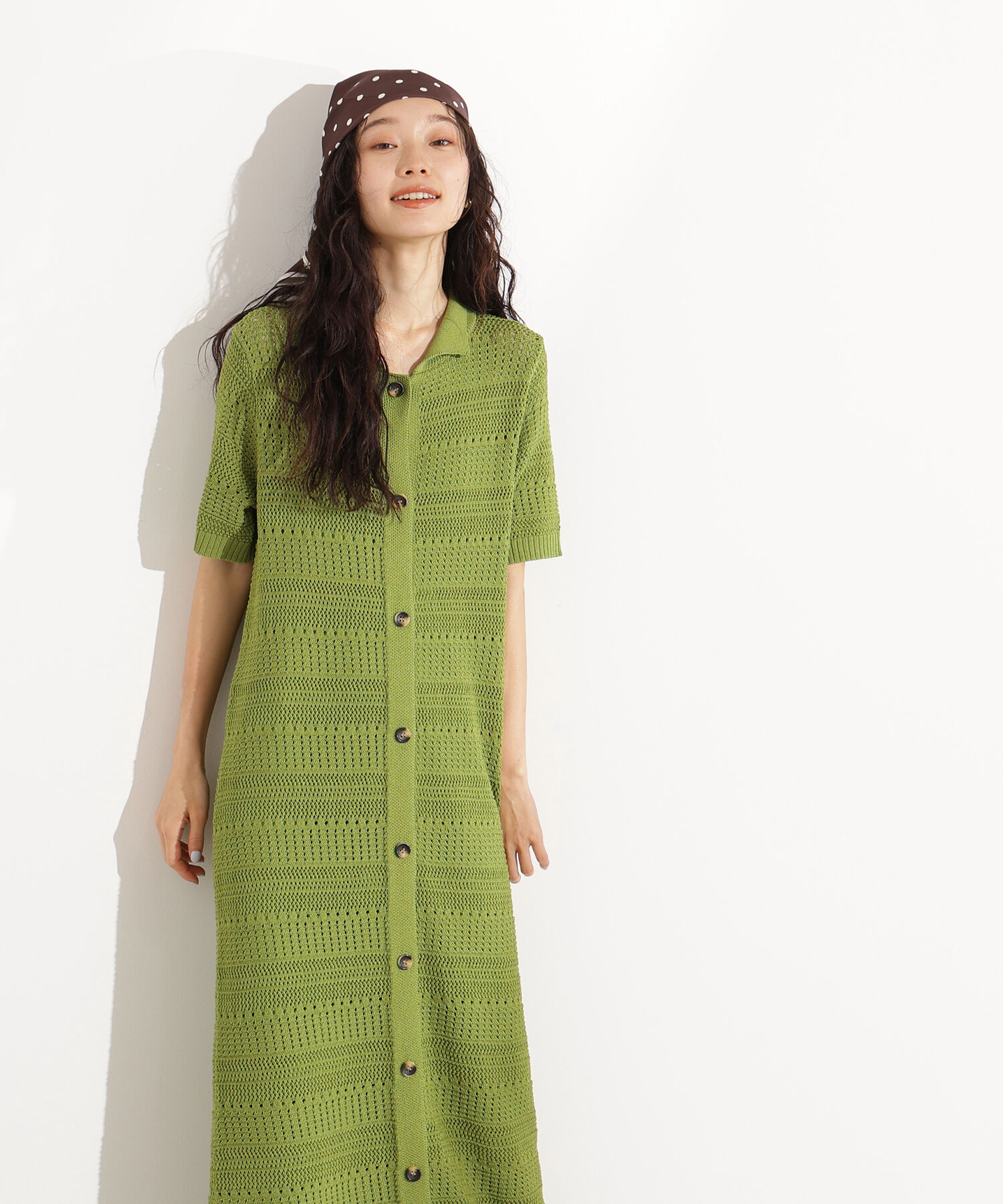  「透かし編みポロニットワンピース」|スカート|