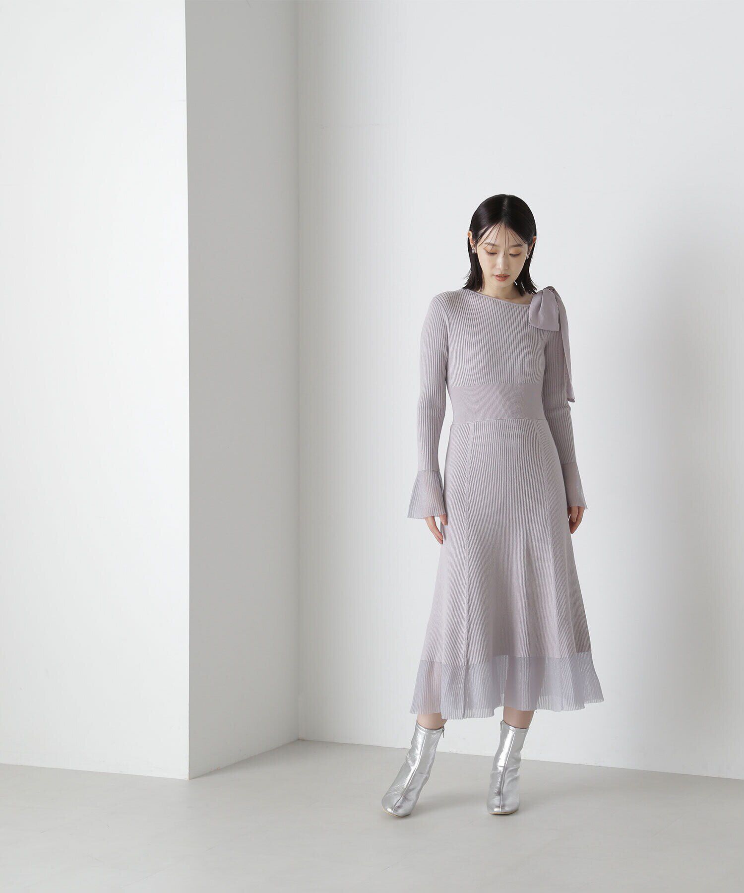  「ショルダーリボンニットワンピース」|ワンピース|