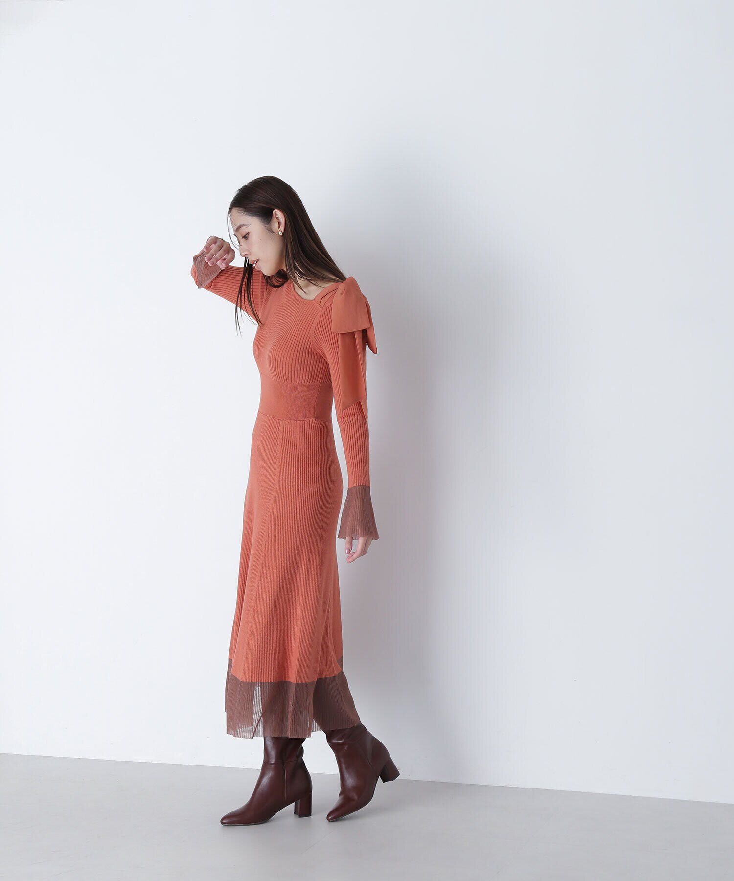  「ショルダーリボンニットワンピース」|ワンピース|