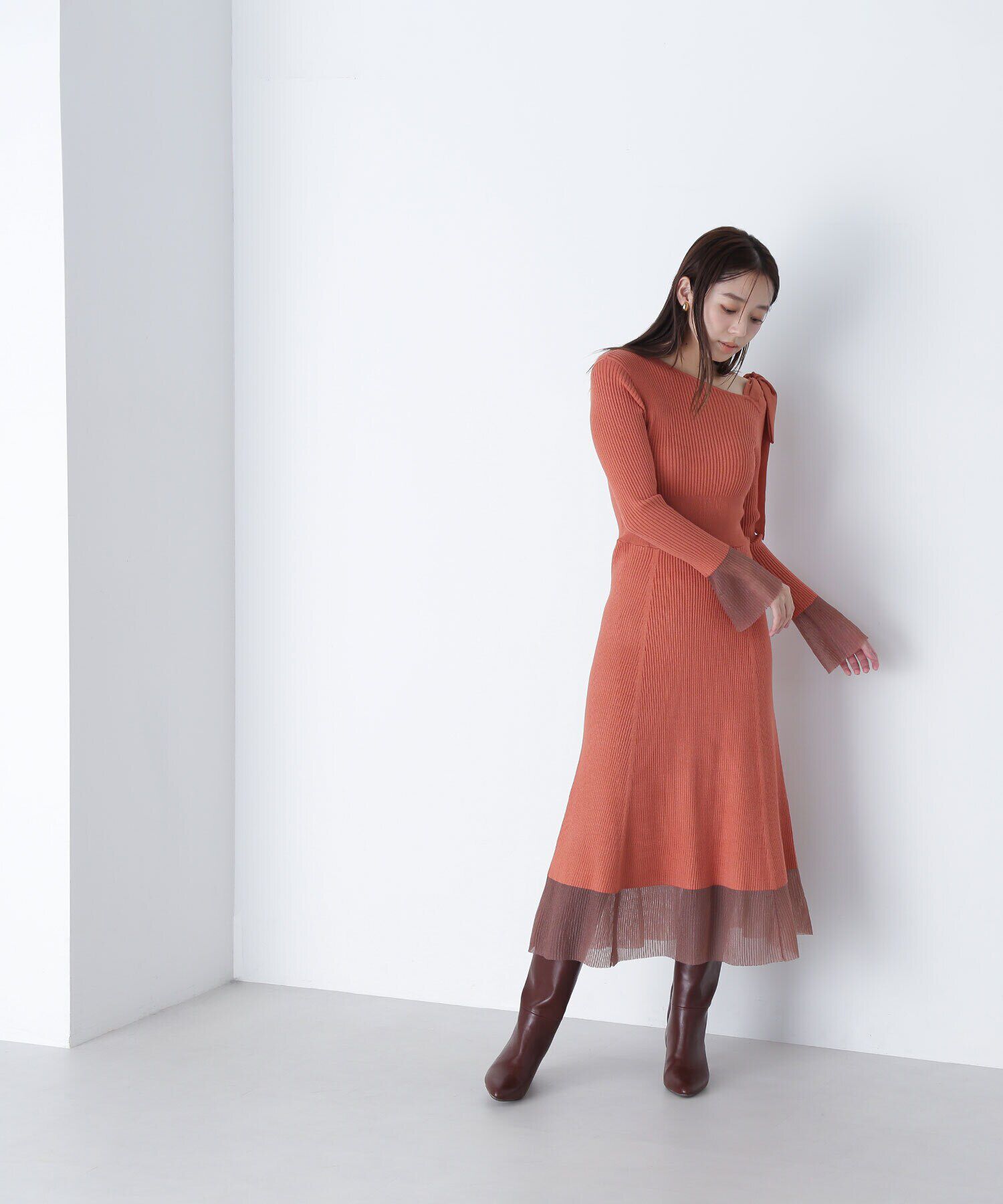  「ショルダーリボンニットワンピース」|ワンピース|