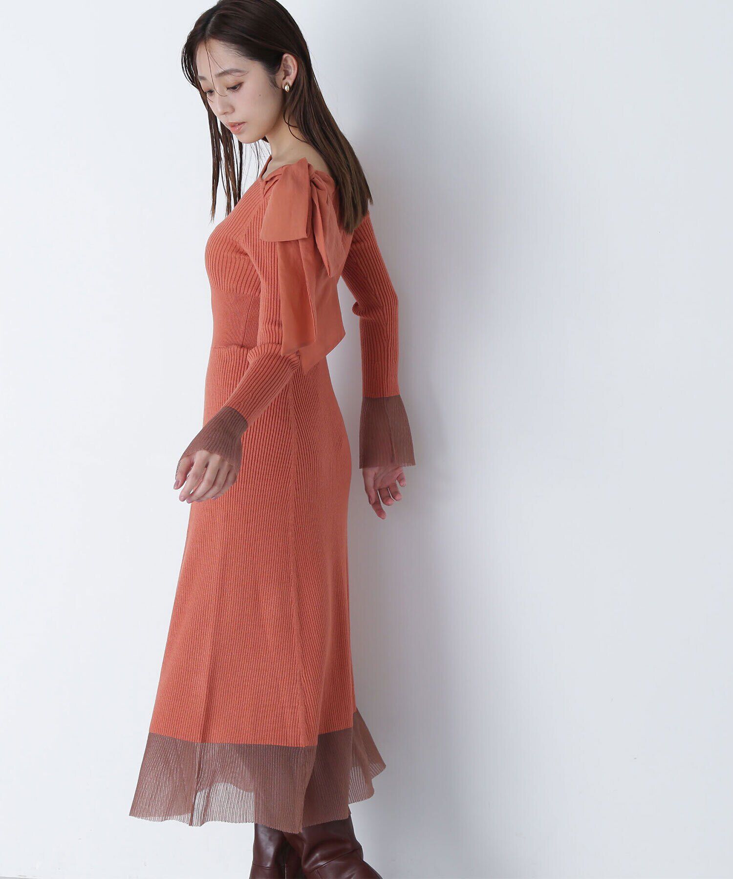  「ショルダーリボンニットワンピース」|ワンピース|