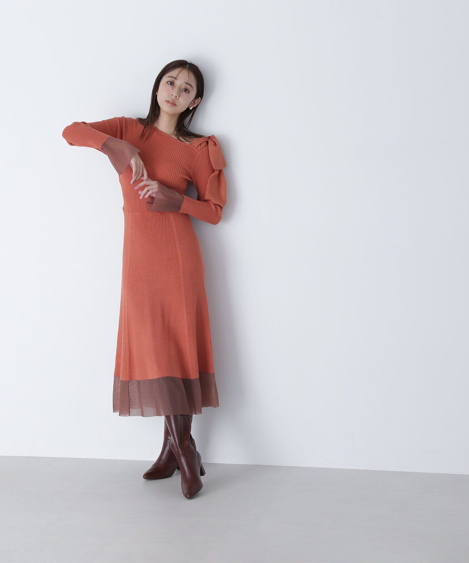  「ショルダーリボンニットワンピース」|ワンピース|