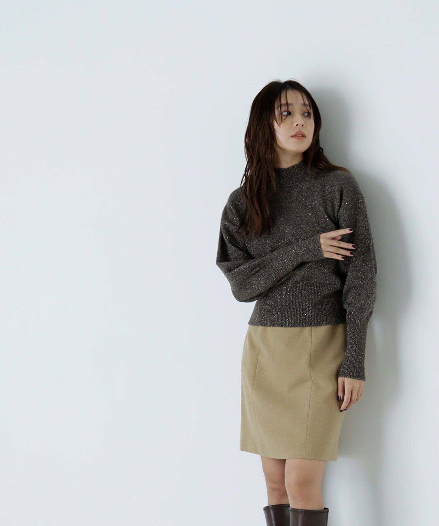  「切替ドビーミニスカート」|スカート|ベージュ