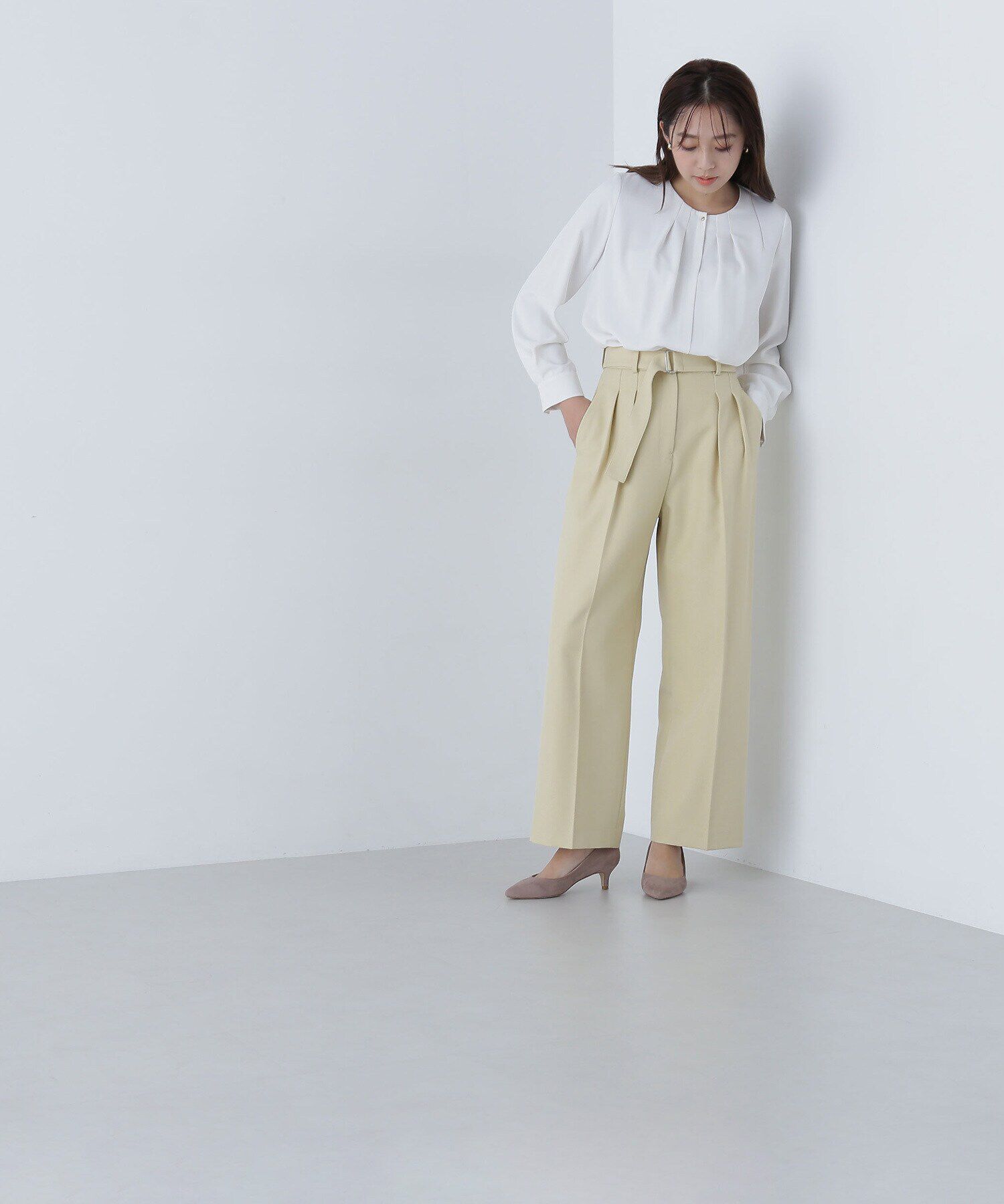  「フロントタックノーカラーブラウス」|シャツ・ブラウス|