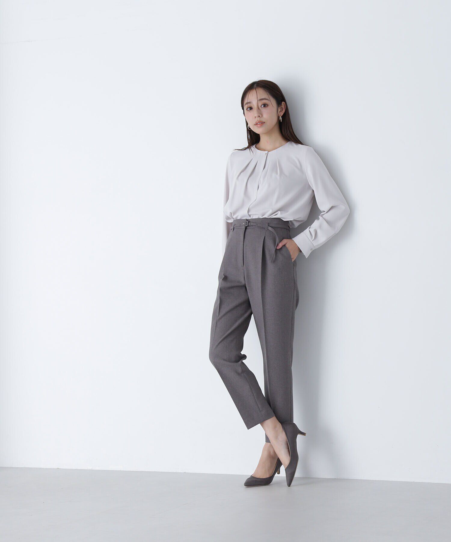  「フロントタックノーカラーブラウス」|シャツ・ブラウス|