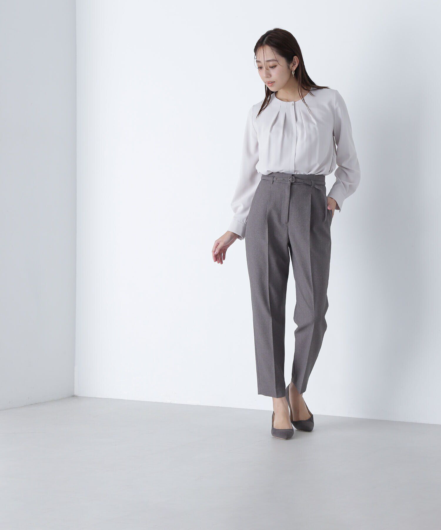  「フロントタックノーカラーブラウス」|シャツ・ブラウス|