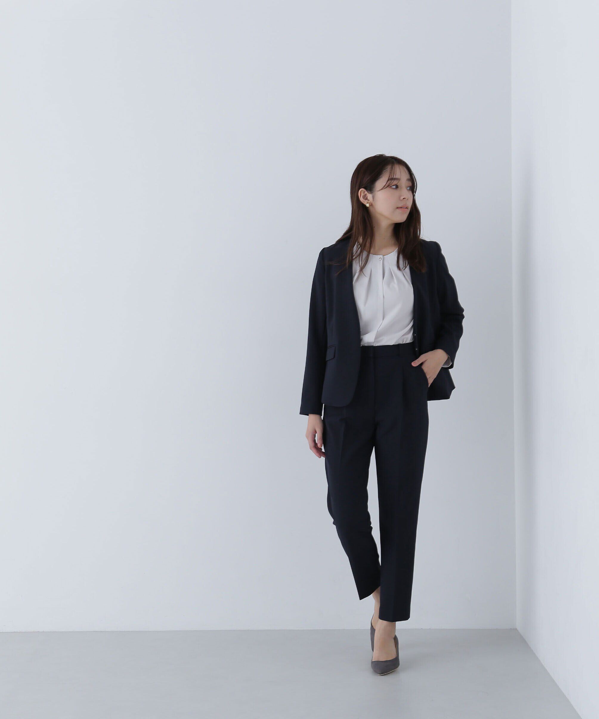  「フロントタックノーカラーブラウス」|シャツ・ブラウス|