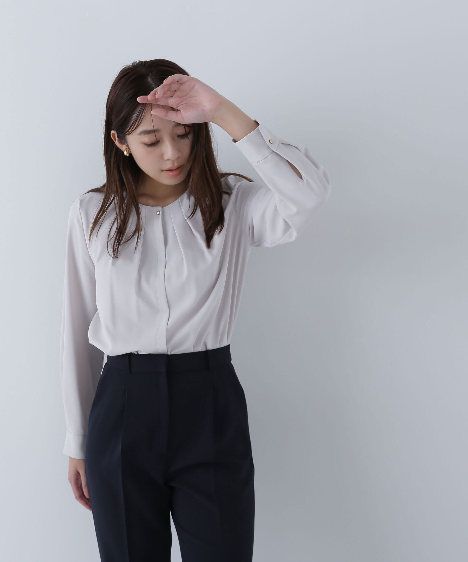  「フロントタックノーカラーブラウス」|シャツ・ブラウス|