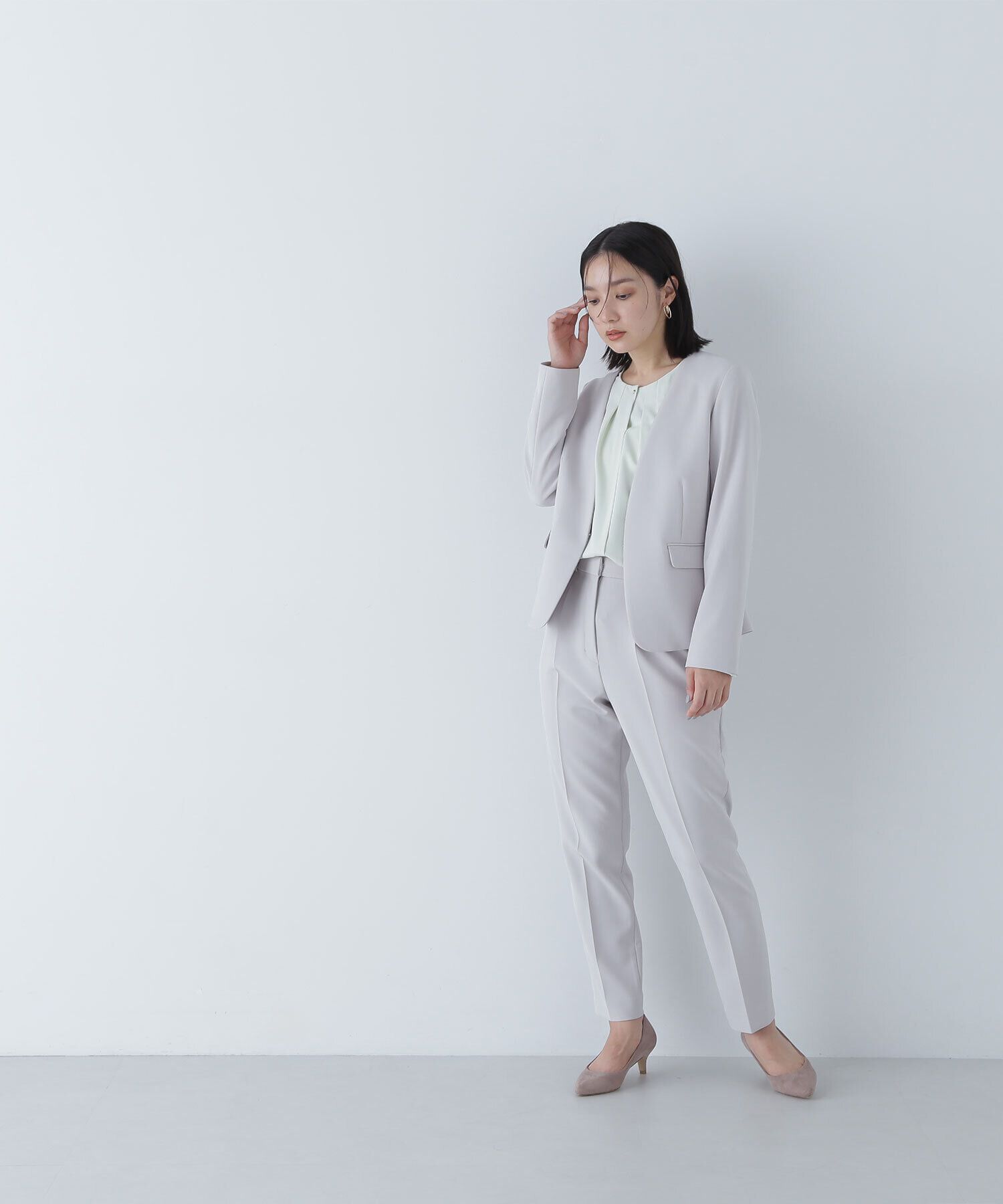  「フロントタックノーカラーブラウス」|シャツ・ブラウス|