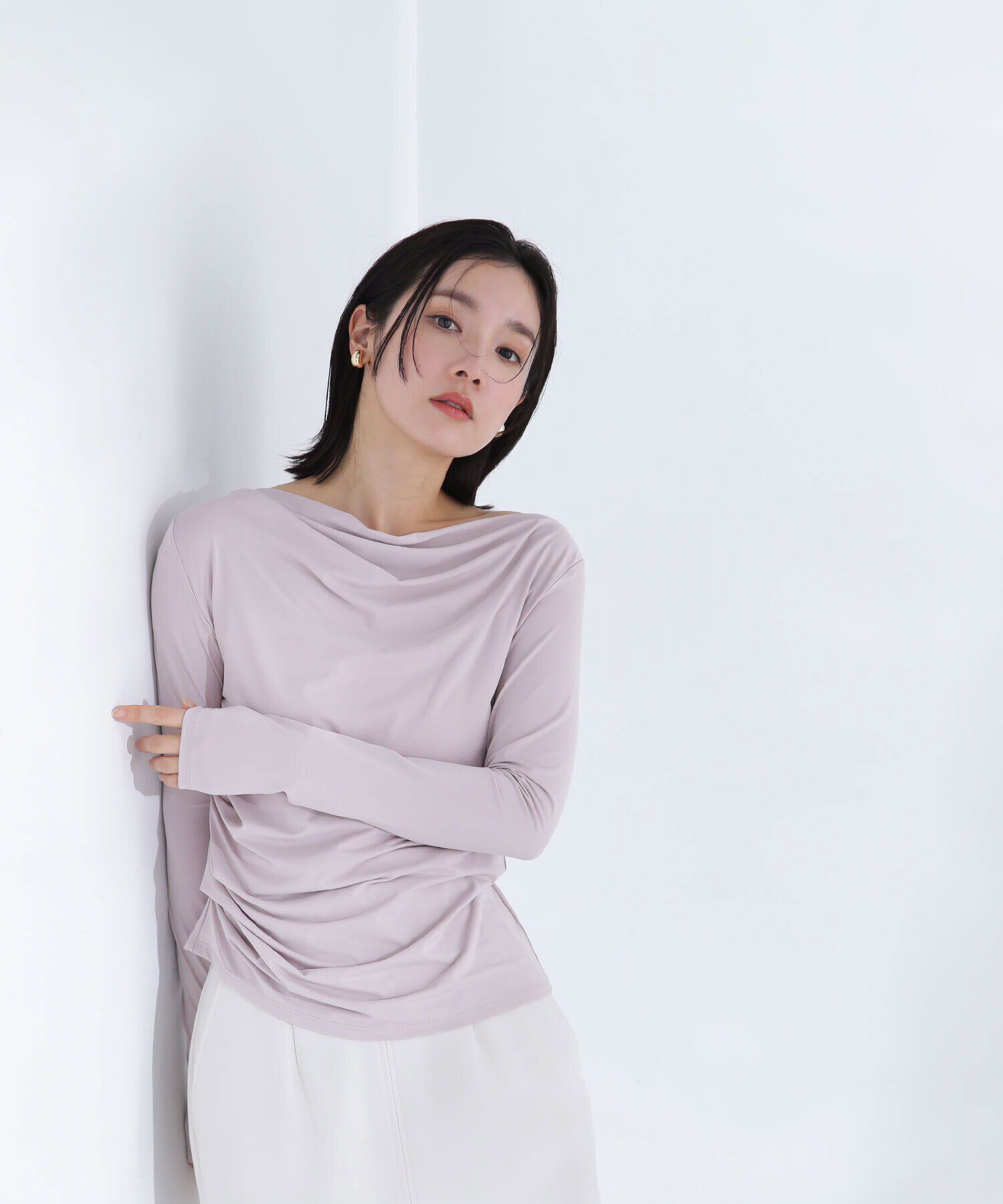  「ドレープネックカットソー」|Tシャツ・カットソー|ピンクベージ