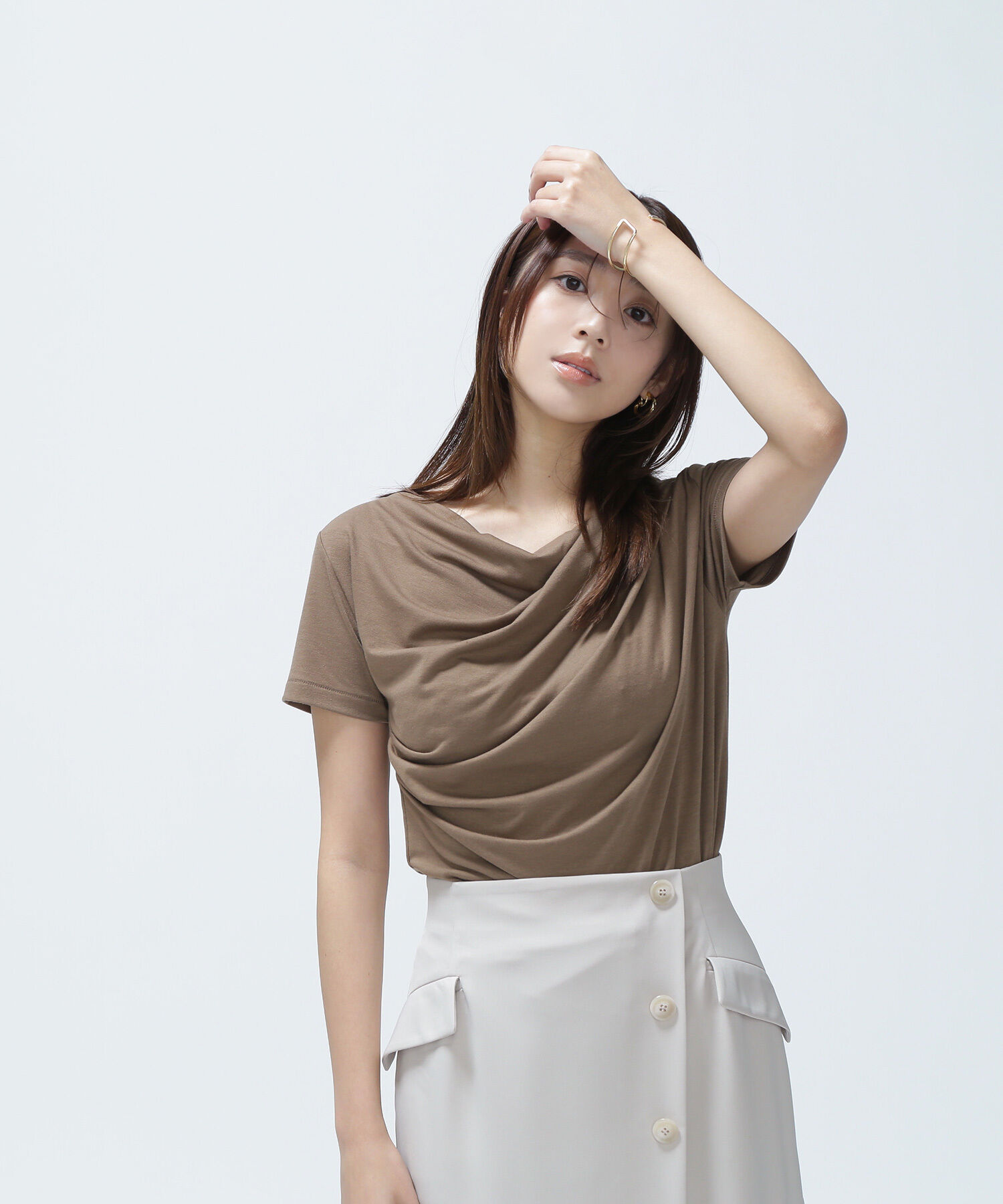  「ドレープデザイントップス」|Tシャツ・カットソー|ブラウン
