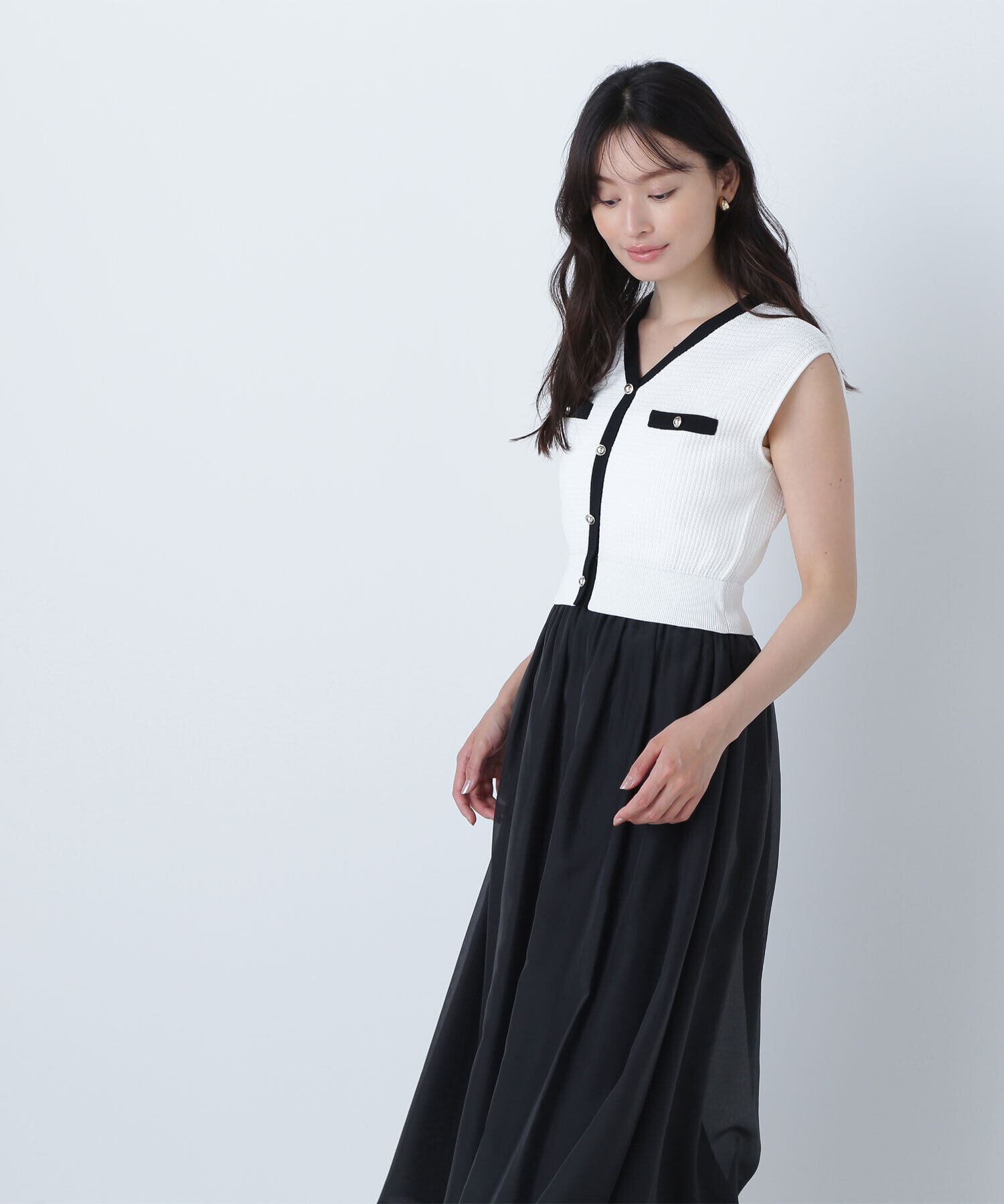  「ツイードニットベストドッキングワンピース」|ワンピース|