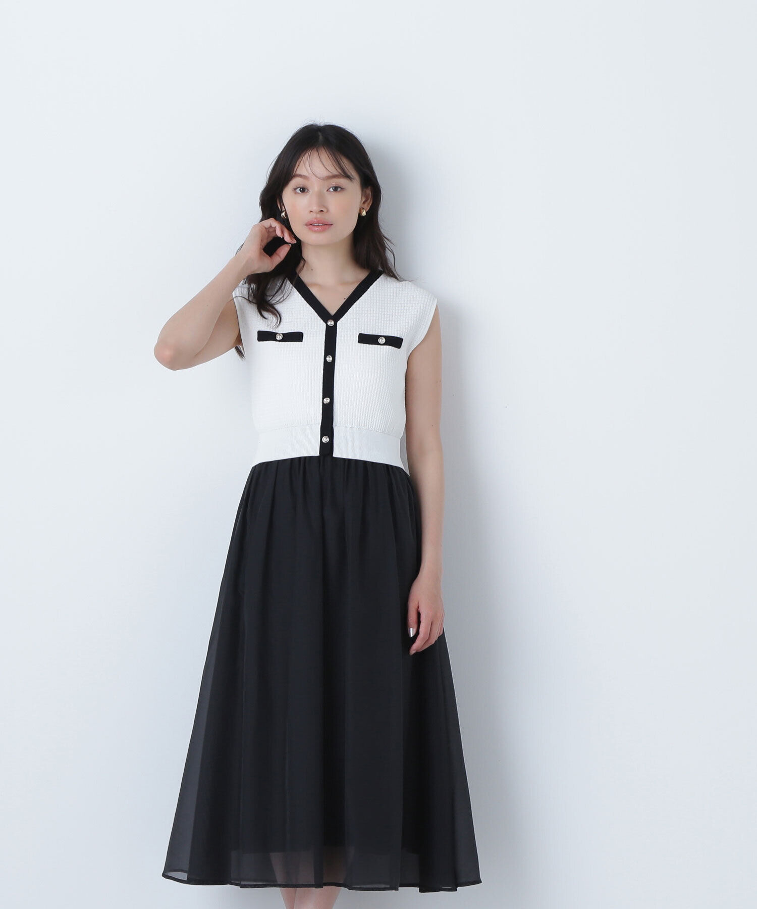  「ツイードニットベストドッキングワンピース」|ワンピース|