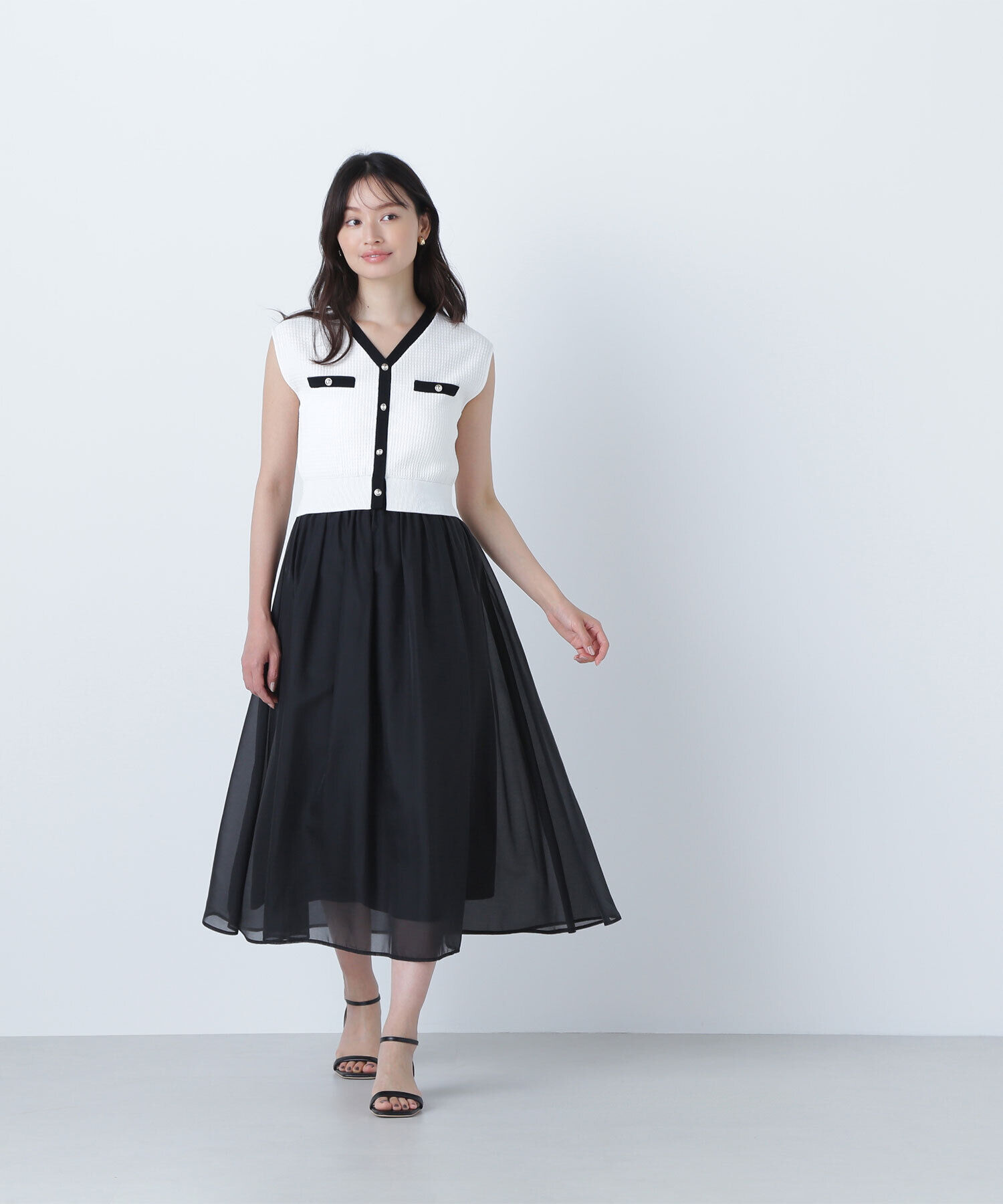  「ツイードニットベストドッキングワンピース」|ワンピース|