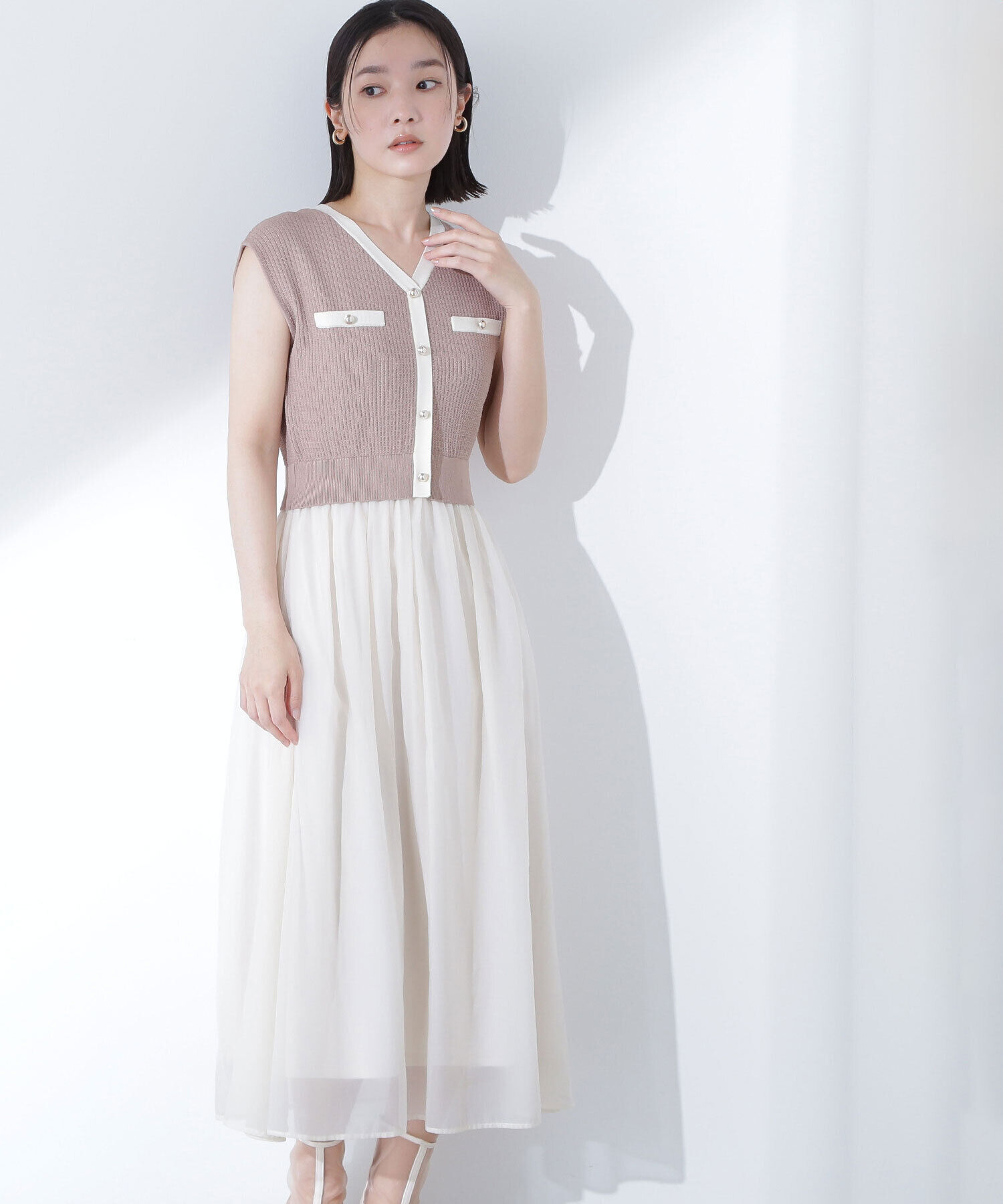  「ツイードニットベストドッキングワンピース」|ワンピース|