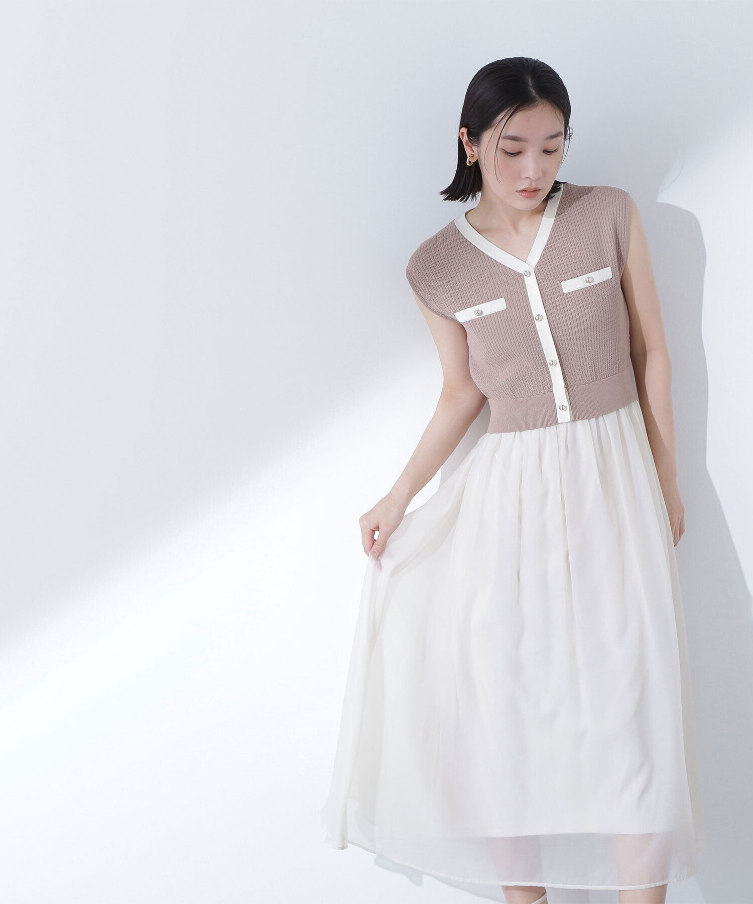  「ツイードニットベストドッキングワンピース」|ワンピース|