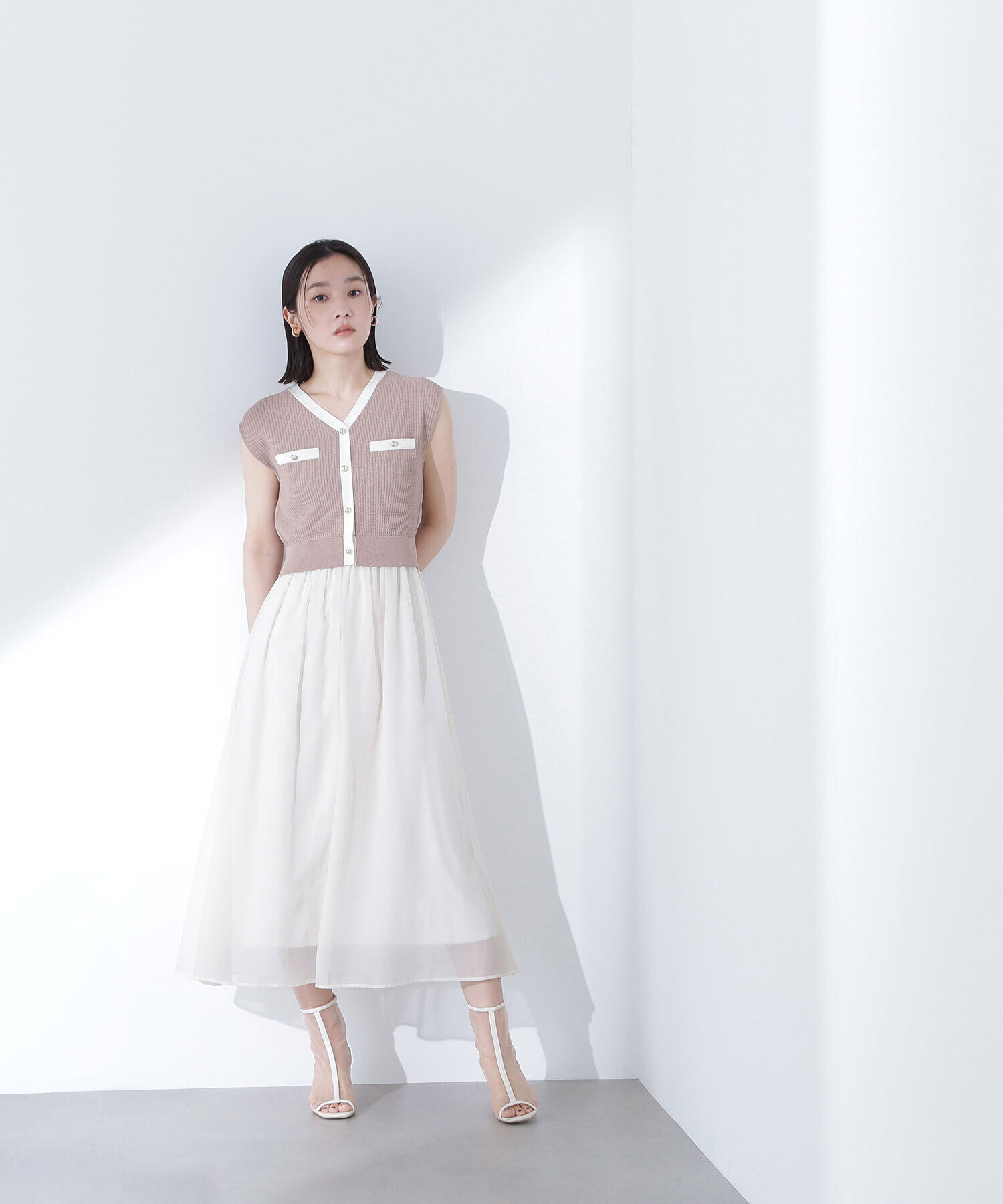  「ツイードニットベストドッキングワンピース」|ワンピース|