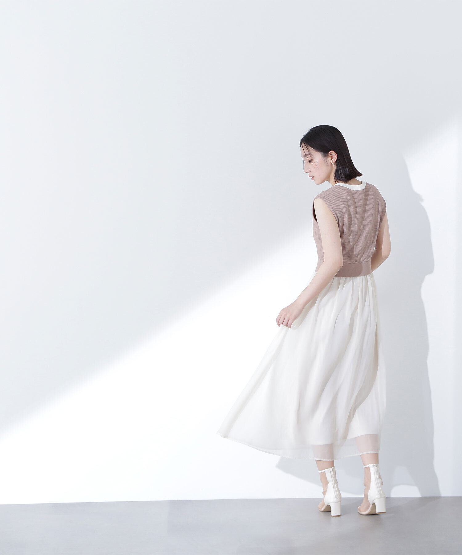  「ツイードニットベストドッキングワンピース」|ワンピース|