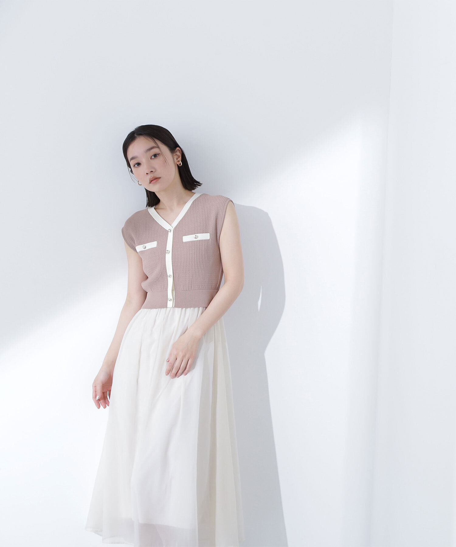  「ツイードニットベストドッキングワンピース」|ワンピース|