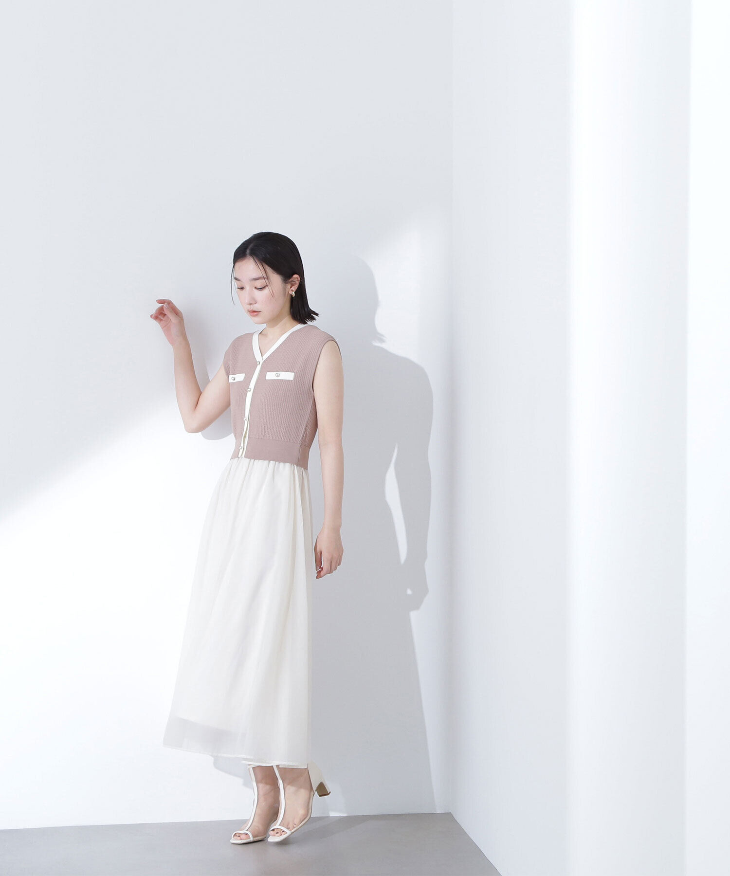  「ツイードニットベストドッキングワンピース」|ワンピース|