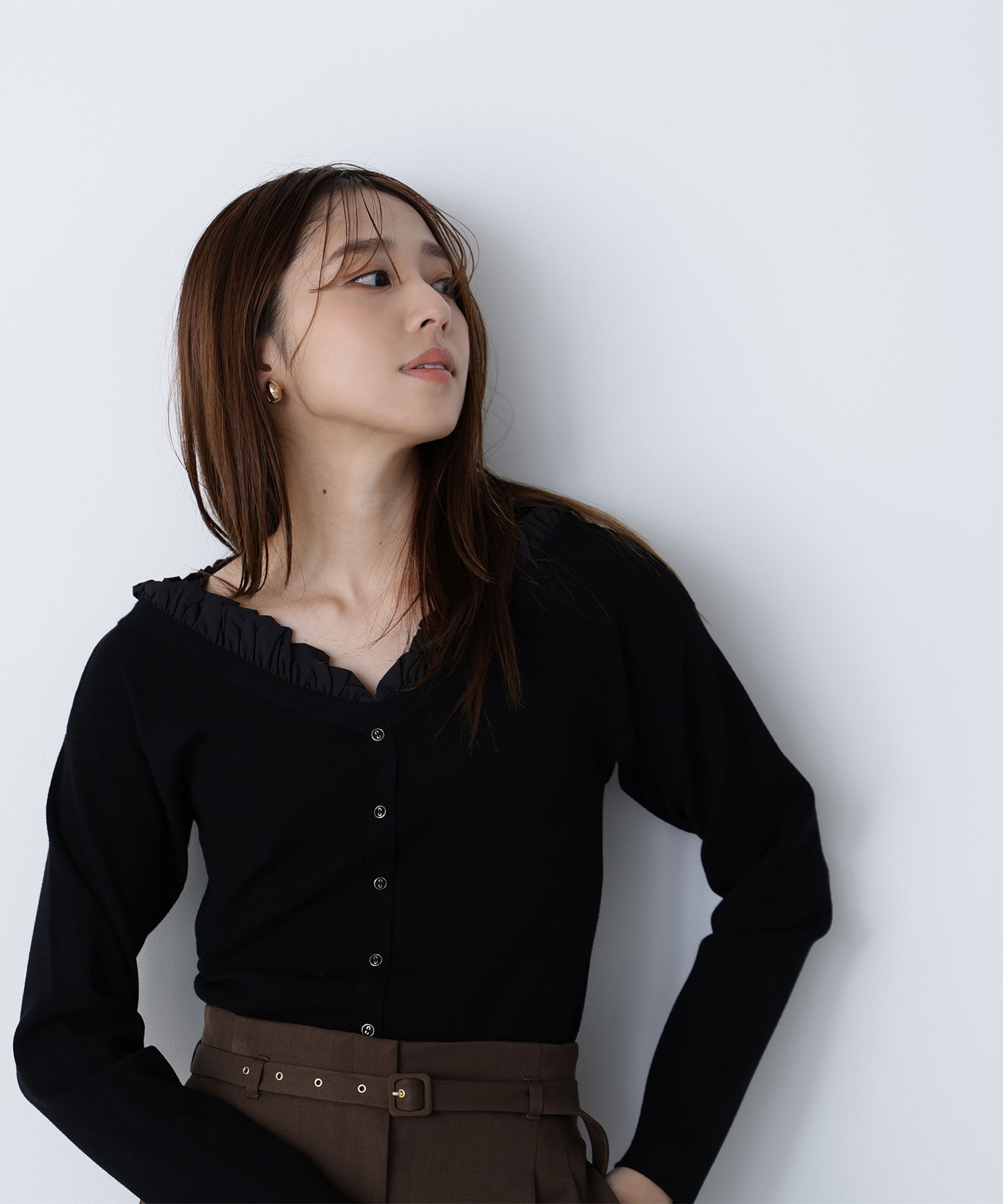  「フリルトリムドッキングニット」|ニット・セーター|ブラック