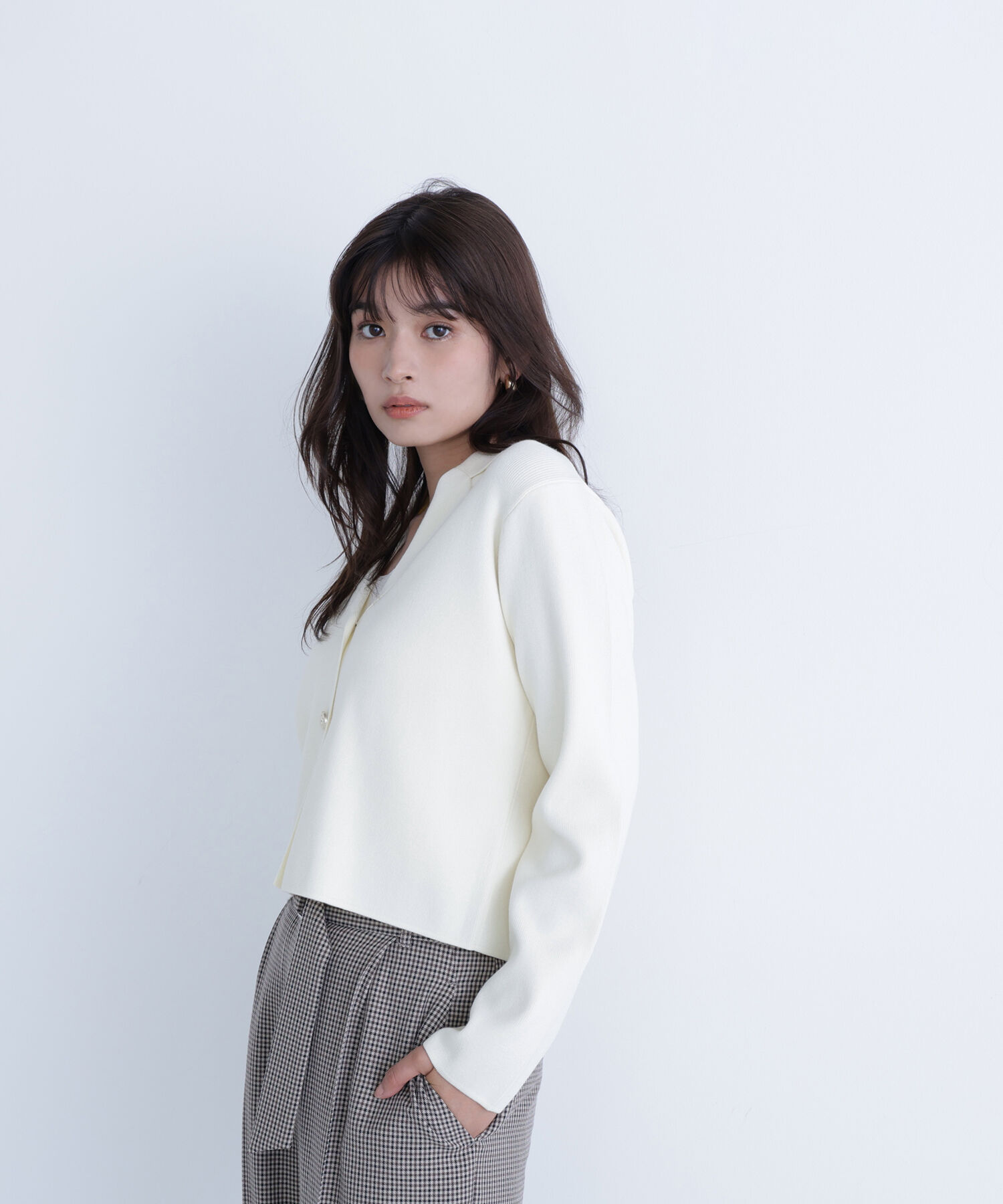  「襟付きメタルボタンニットジャケット」|ニット・セーター|