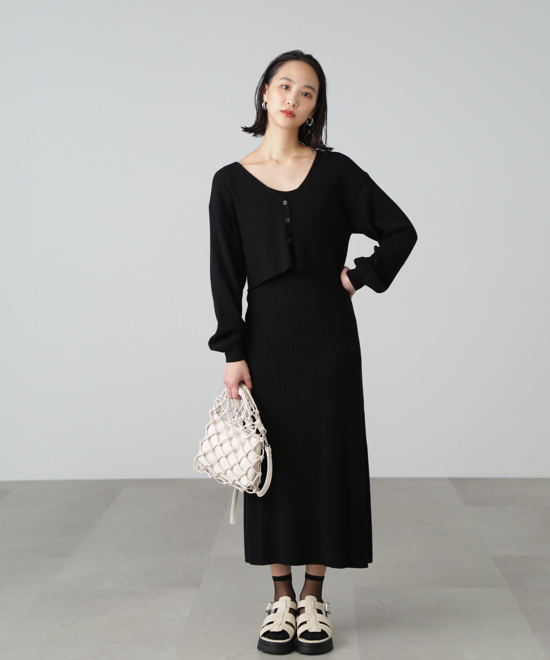  「異ピッチリブキャミソールナローニットワンピース」|ワンピース|