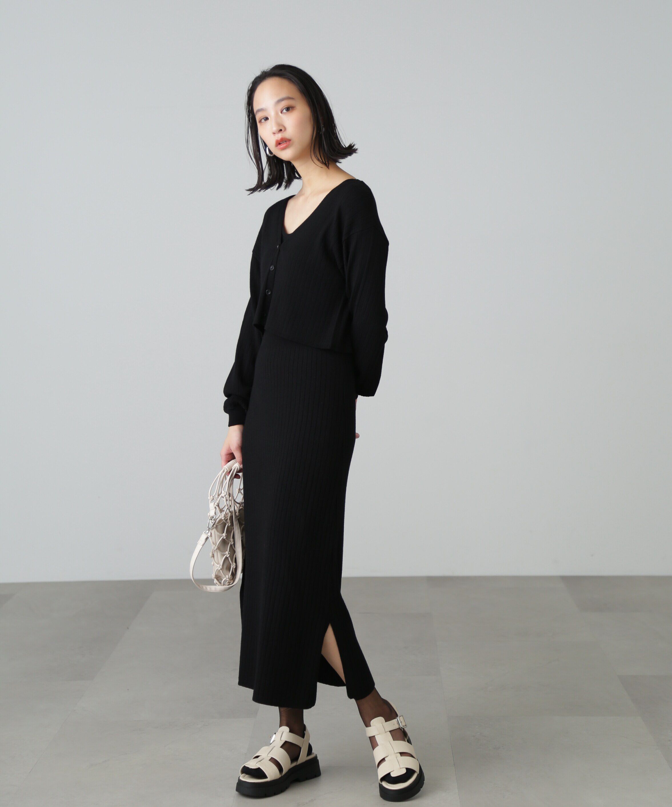  「異ピッチリブキャミソールナローニットワンピース」|ワンピース|