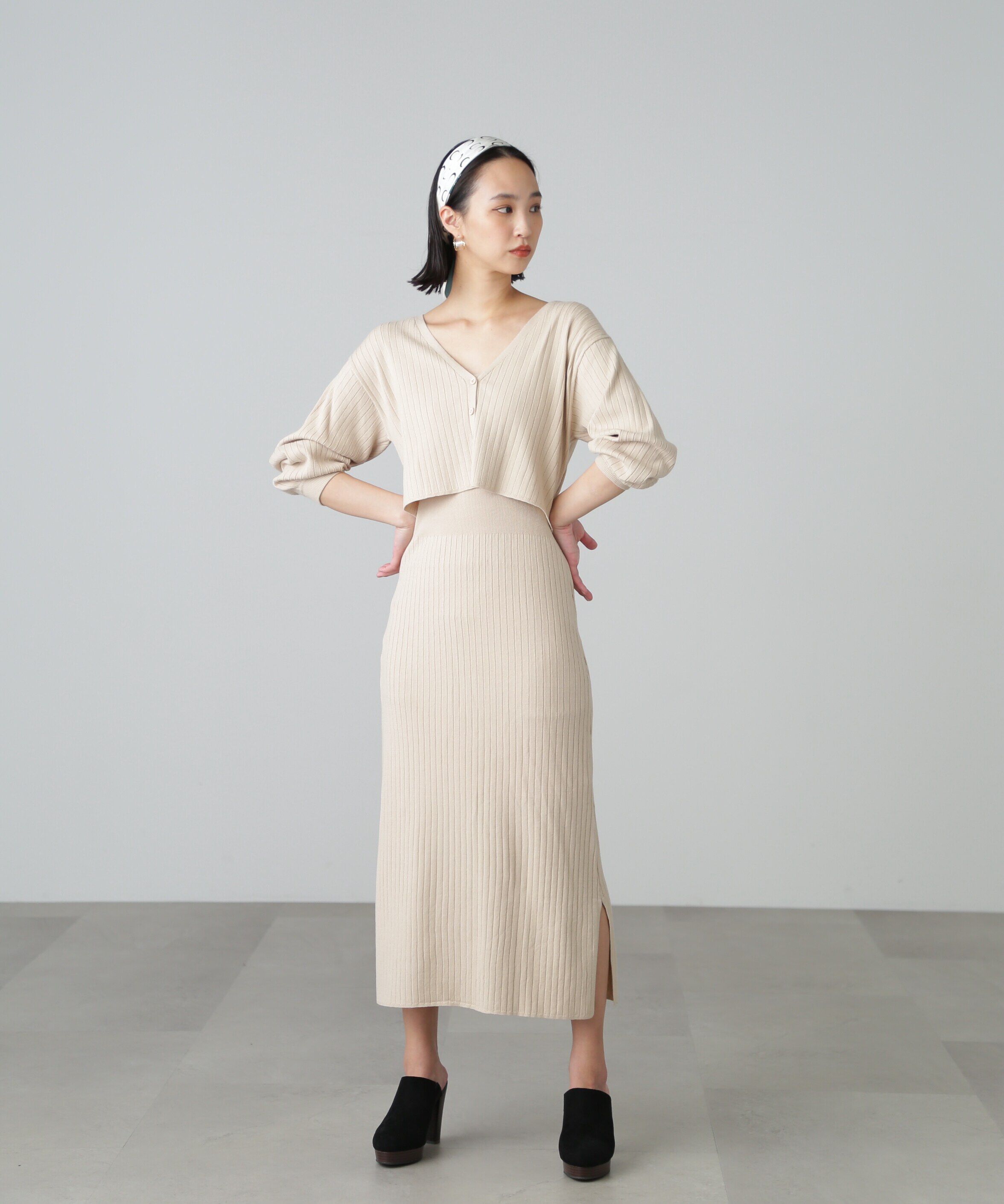  「異ピッチリブキャミソールナローニットワンピース」|ワンピース|