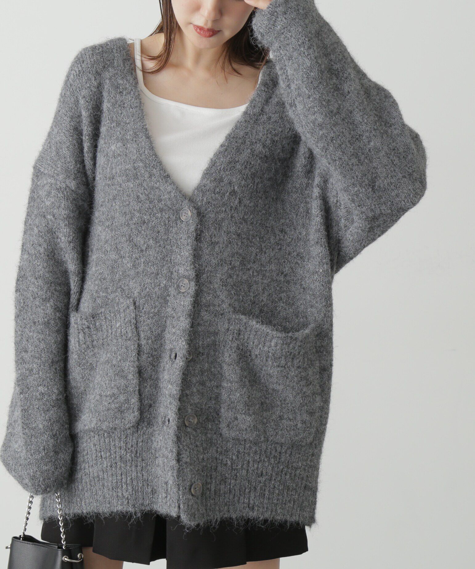  「ウール混リサイクルエコニットカーディガン」|ニット・セーター|チャコール