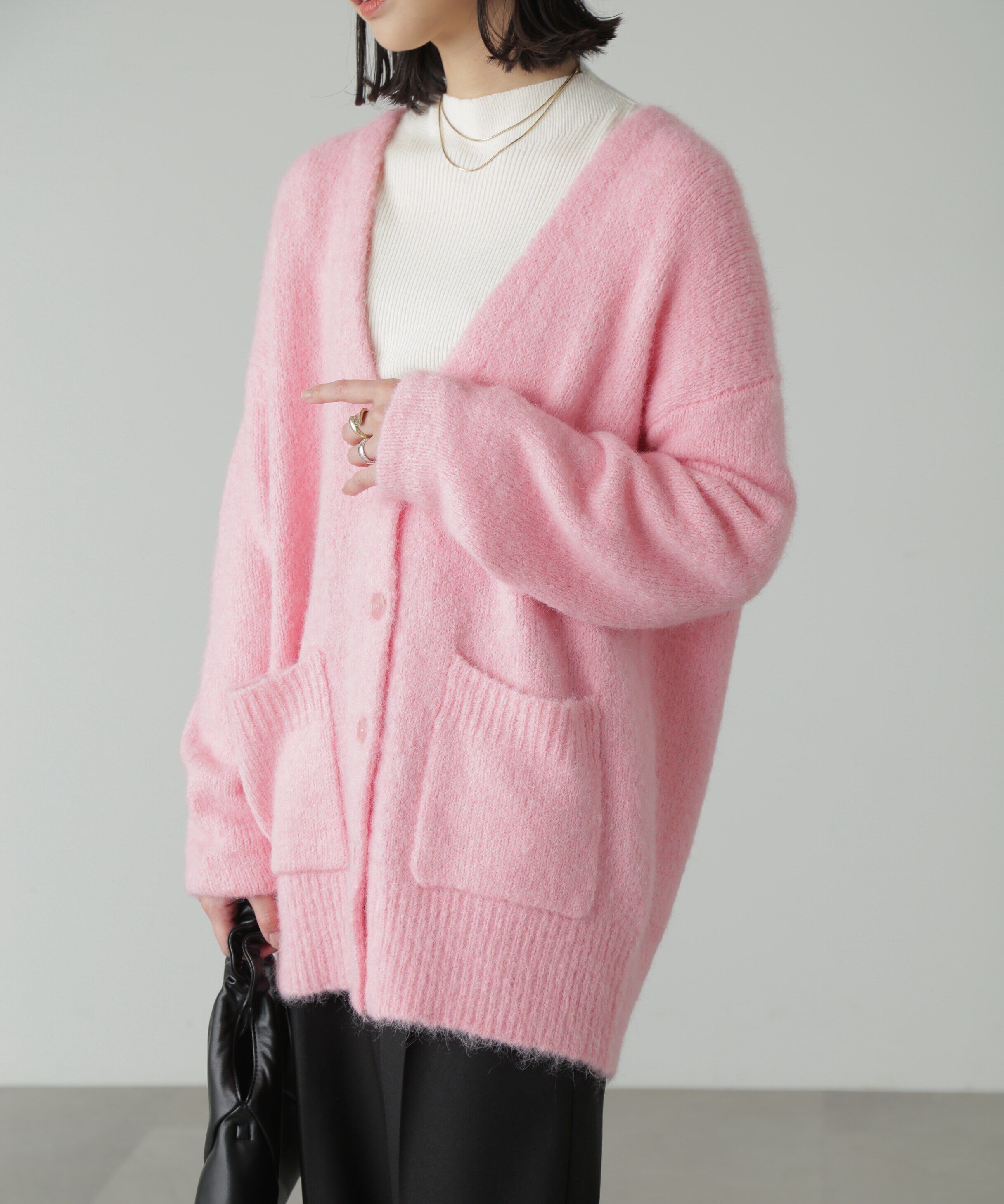  「ウール混リサイクルエコニットカーディガン」|ニット・セーター|ピンク