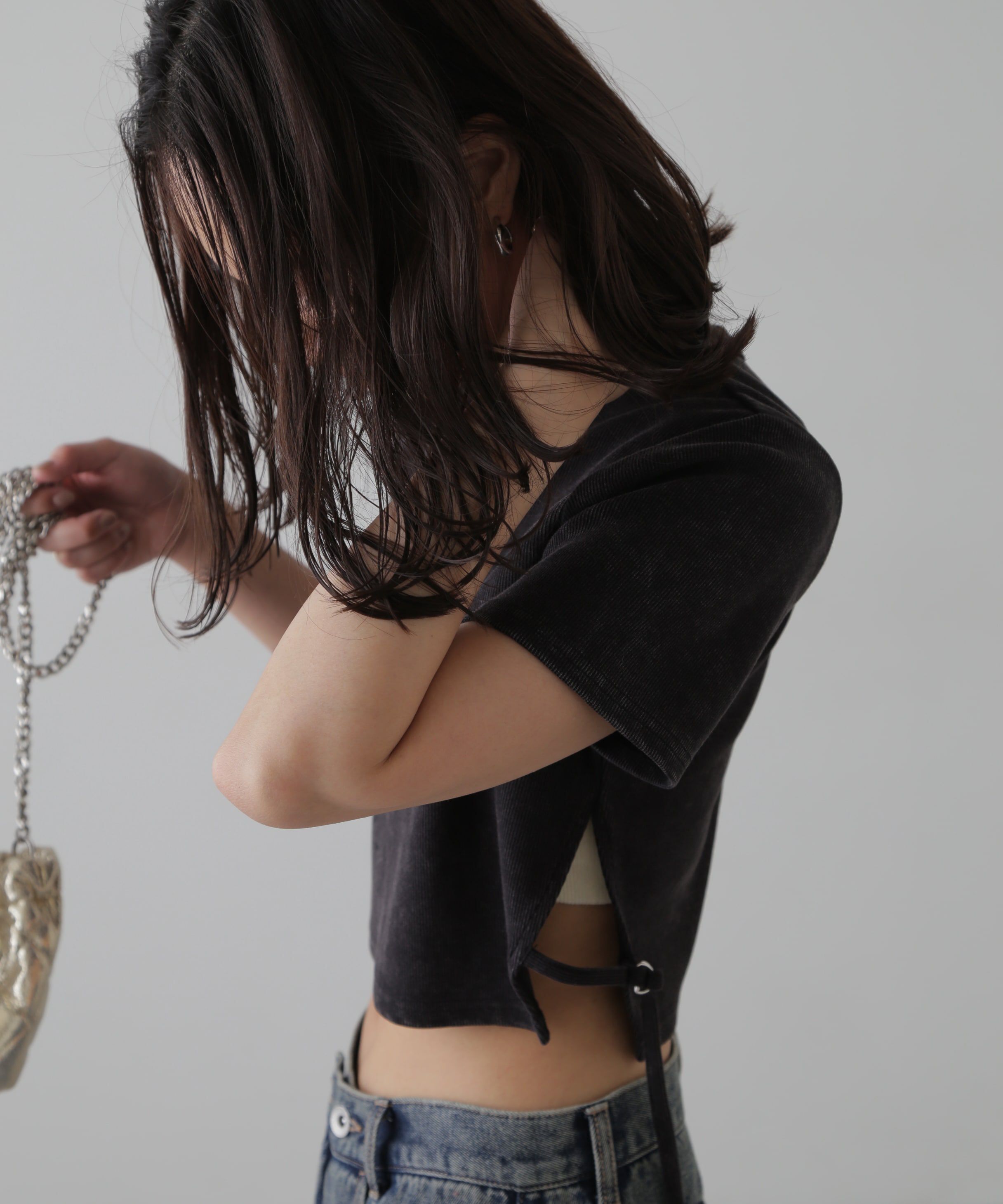  「ヴィンテージ加工サイドベルトTシャツ」|Tシャツ・カットソー|