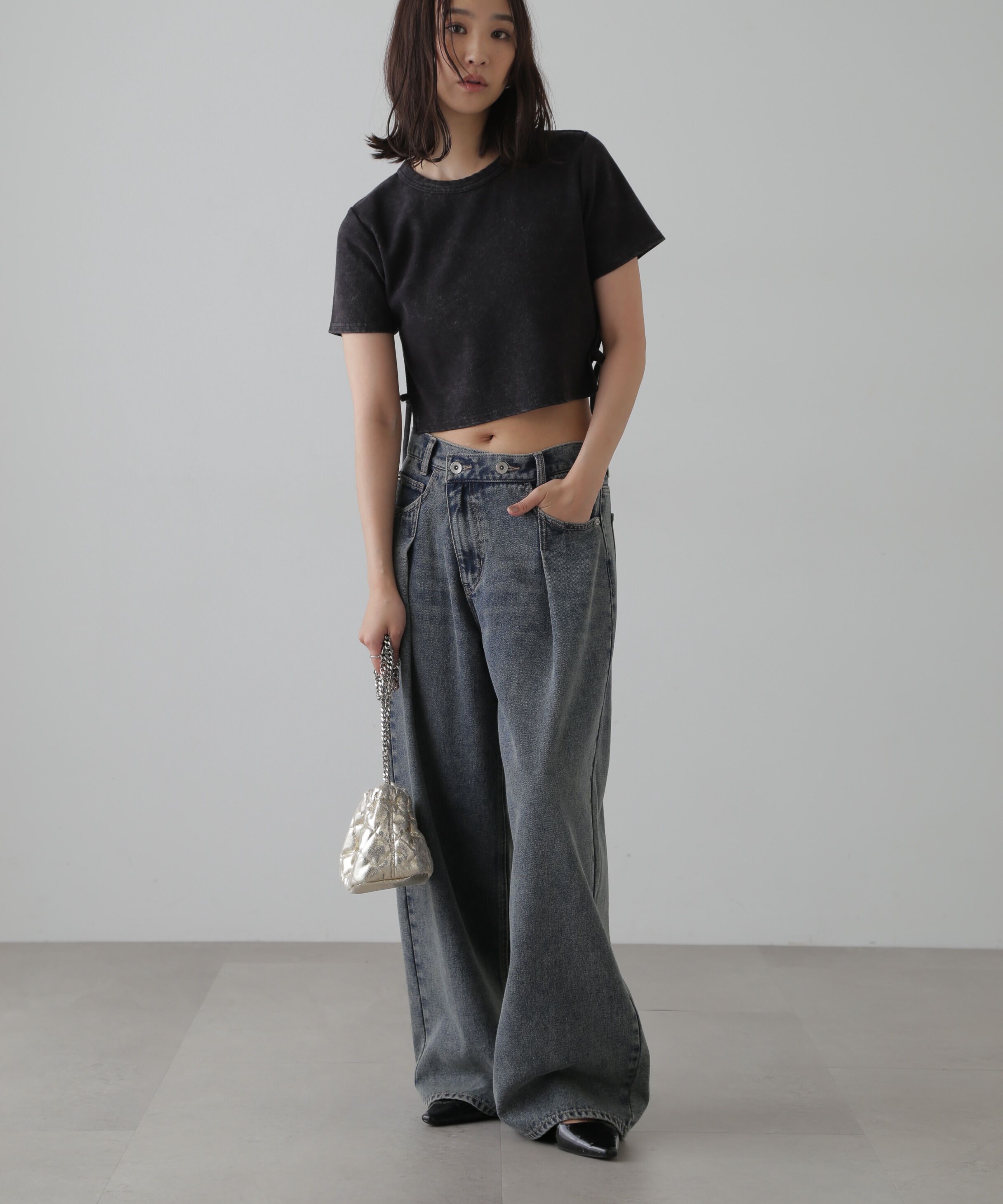  「ヴィンテージ加工サイドベルトTシャツ」|Tシャツ・カットソー|