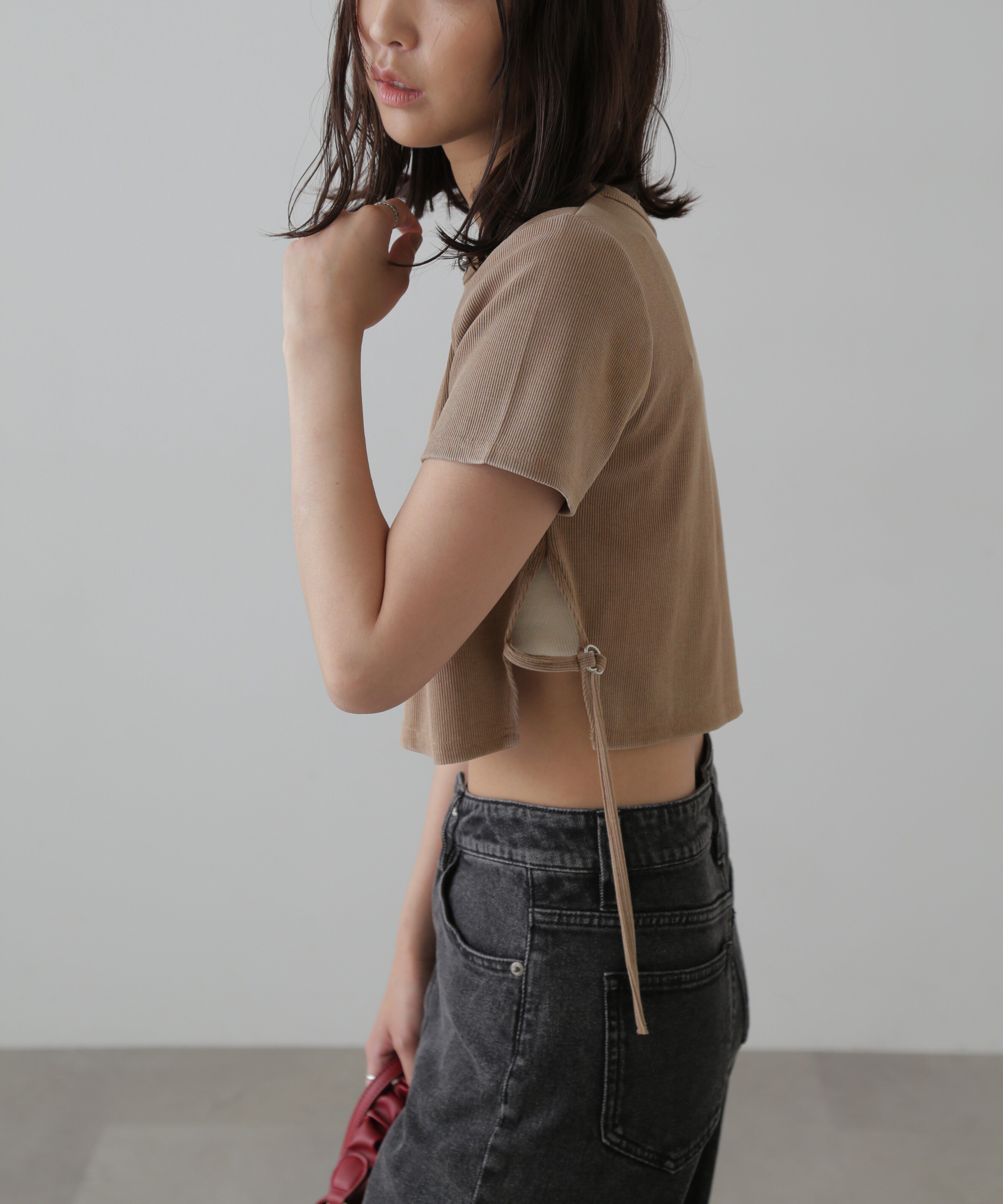  「ヴィンテージ加工サイドベルトTシャツ」|Tシャツ・カットソー|