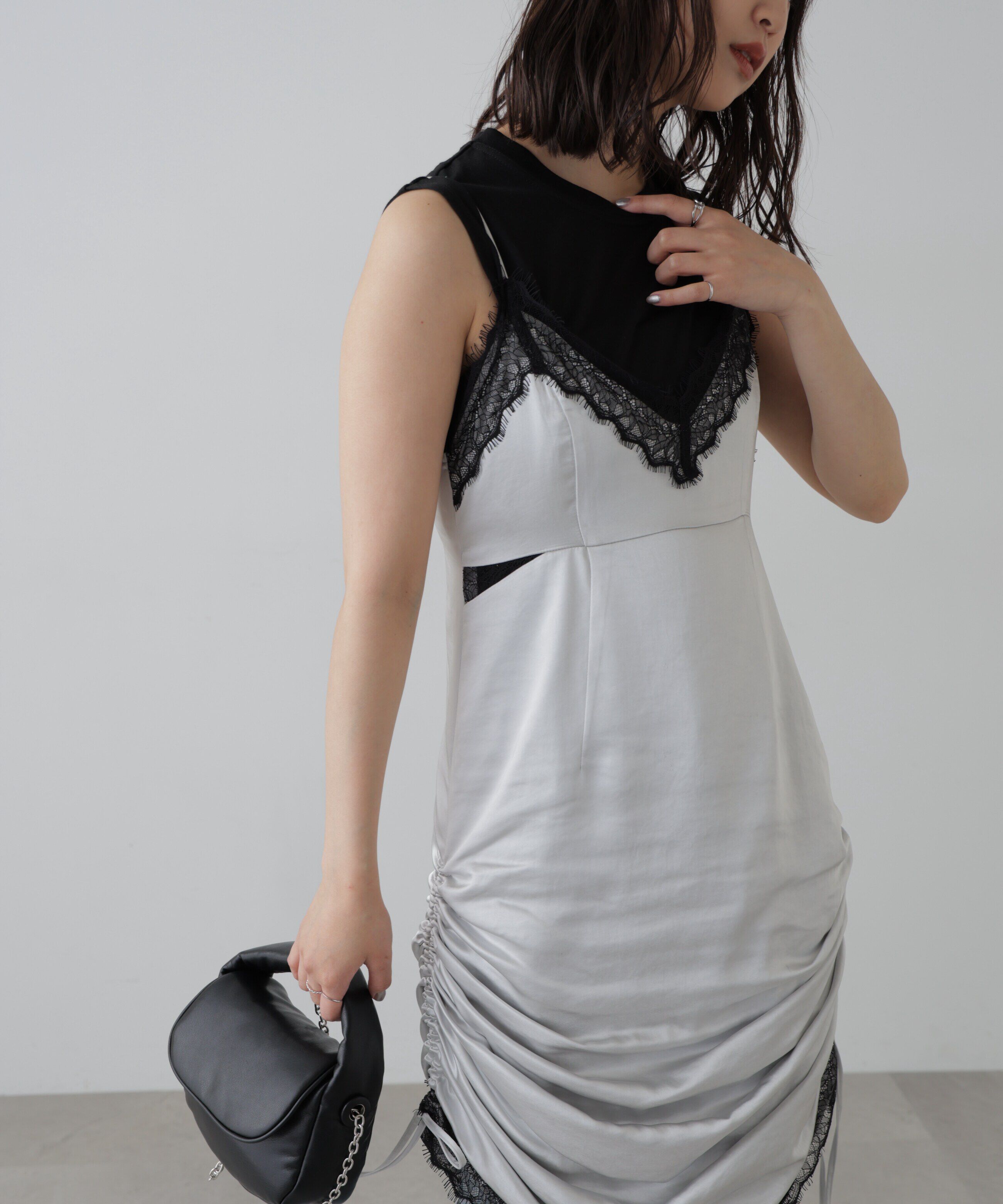  「レースサテンキャミソールワンピース」|ワンピース|