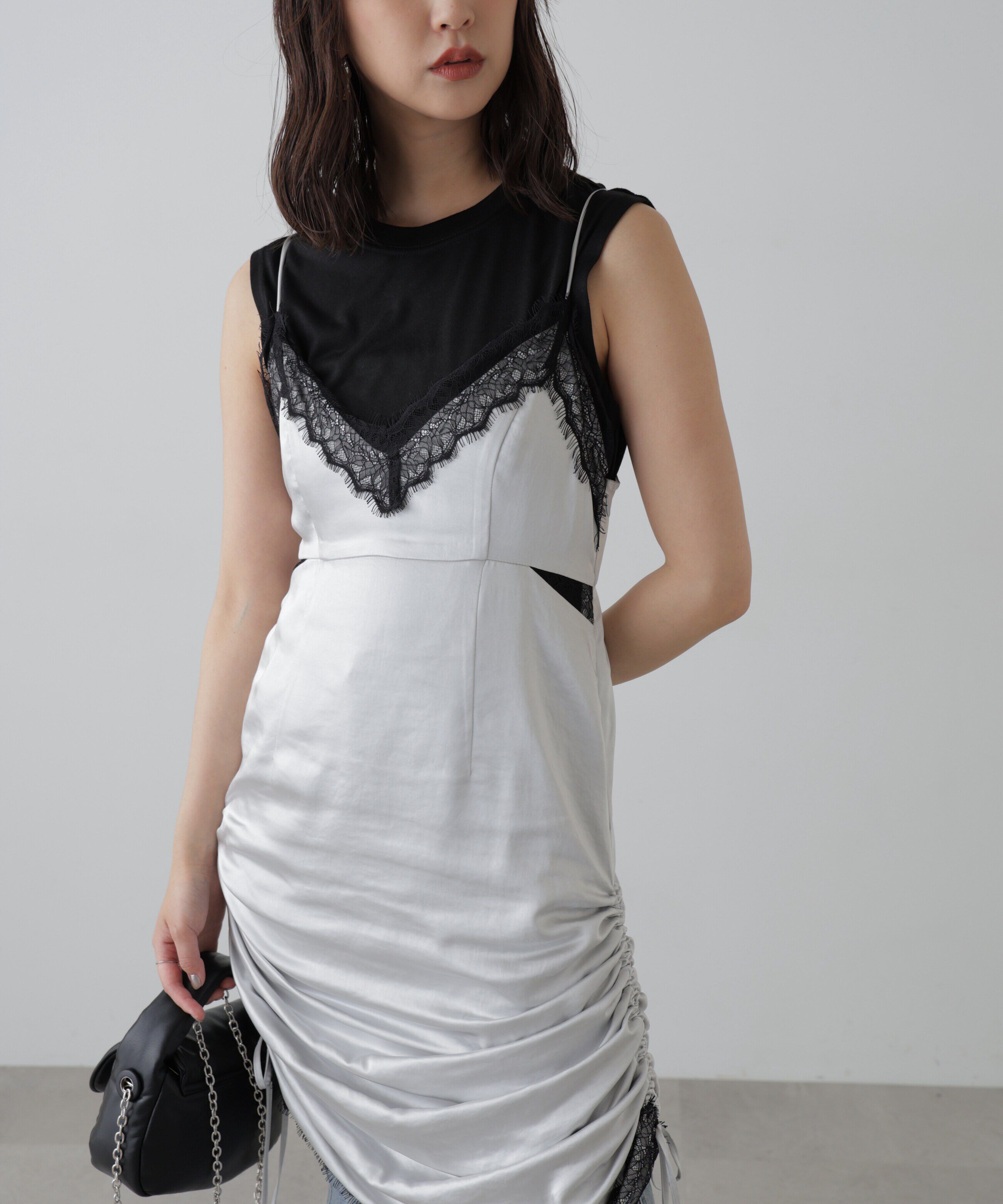  「レースサテンキャミソールワンピース」|ワンピース|