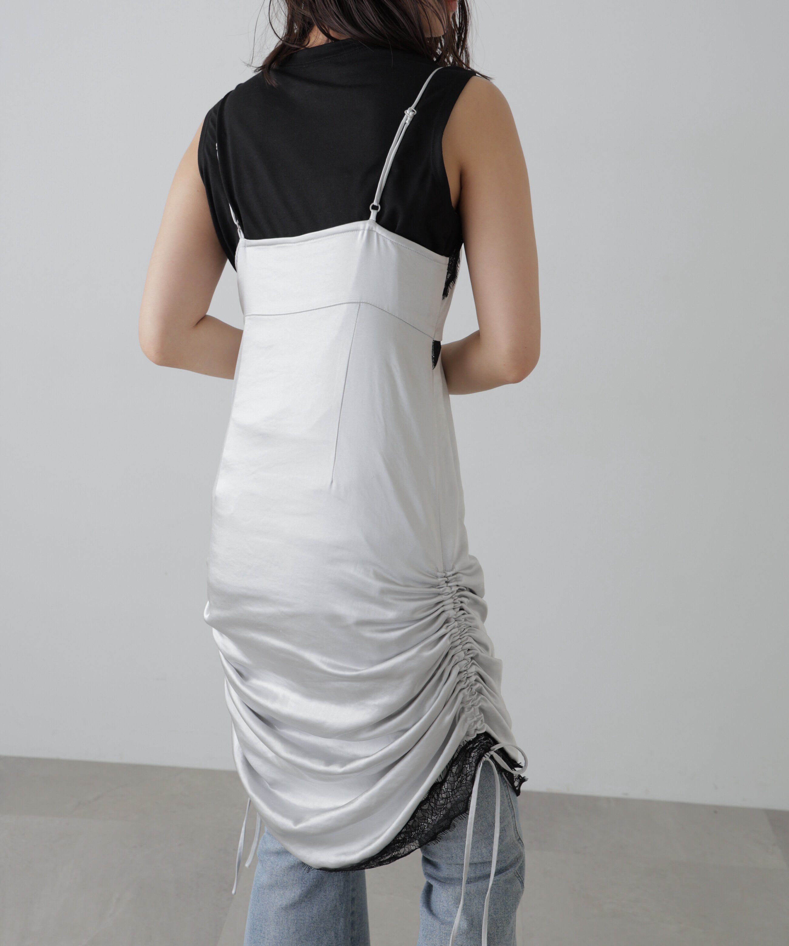  「レースサテンキャミソールワンピース」|ワンピース|