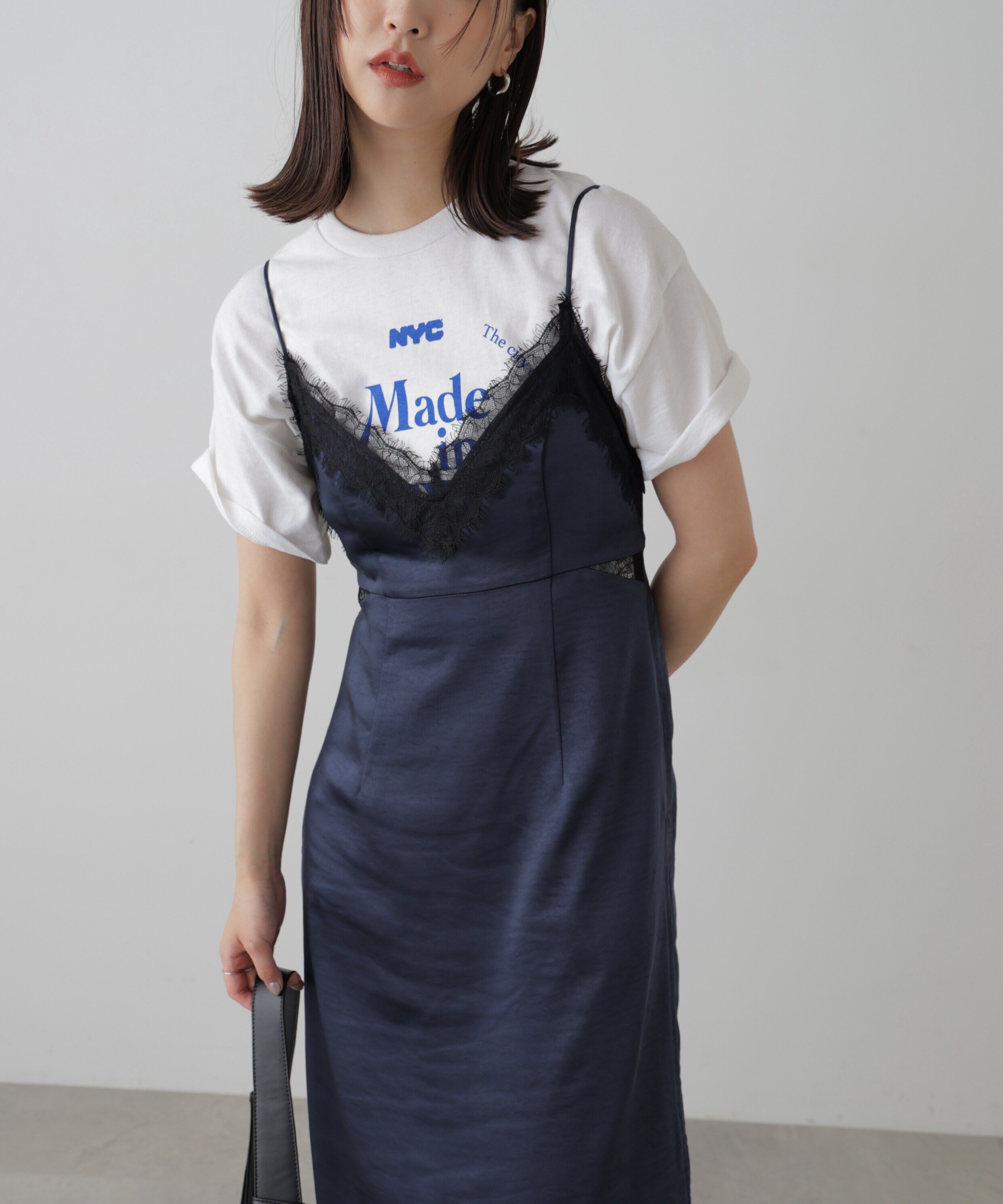  「レースサテンキャミソールワンピース」|ワンピース|