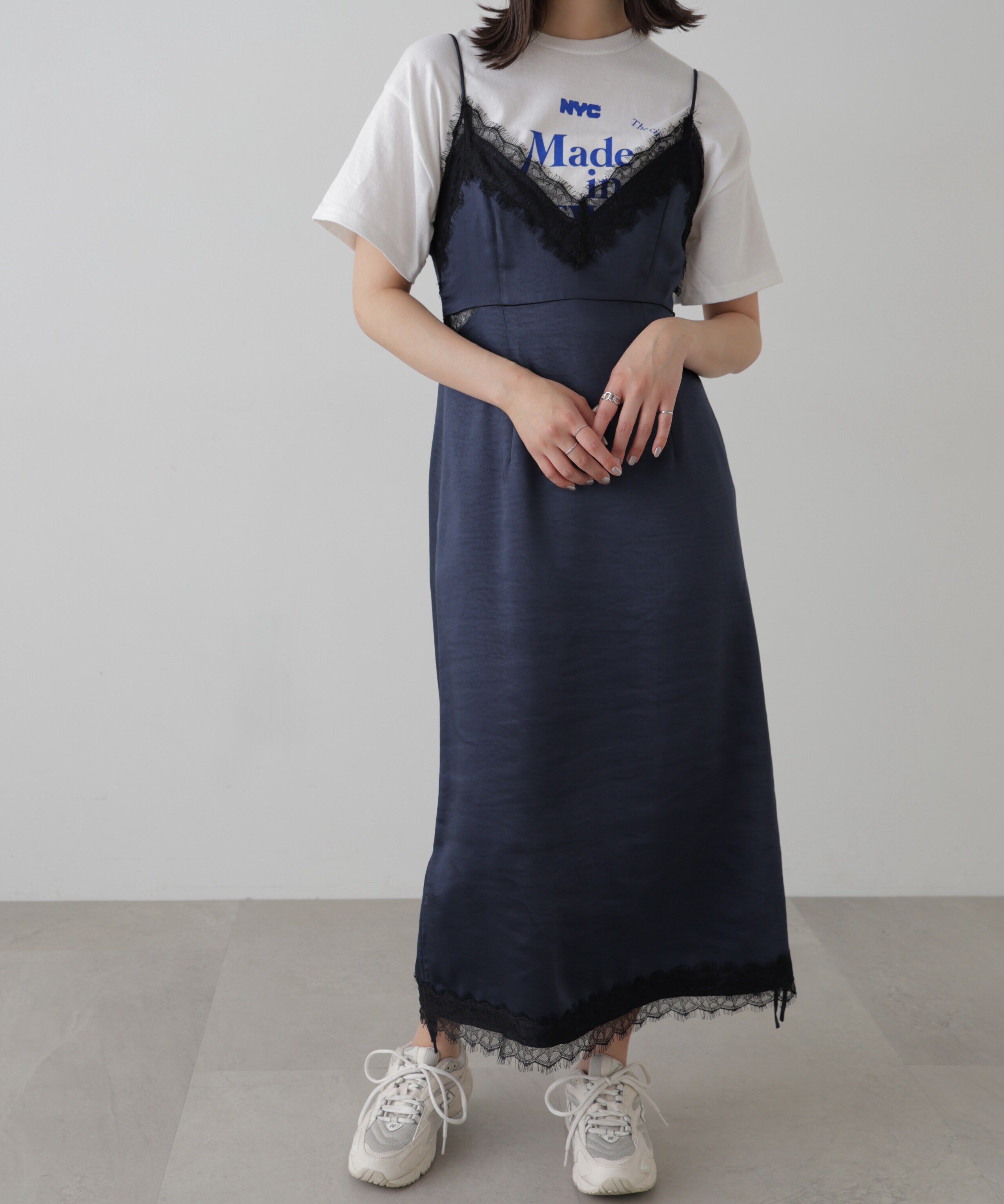  「レースサテンキャミソールワンピース」|ワンピース|