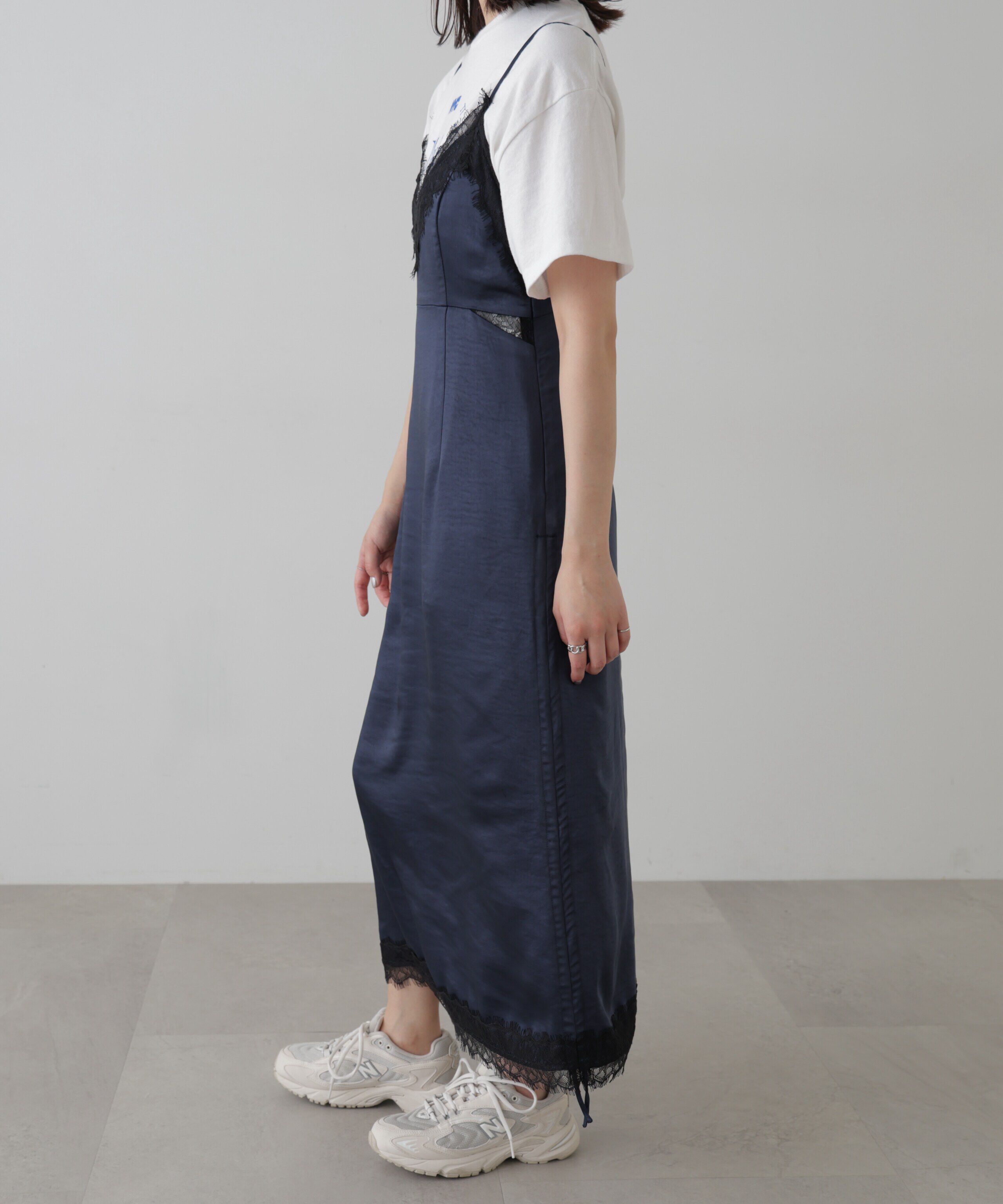  「レースサテンキャミソールワンピース」|ワンピース|