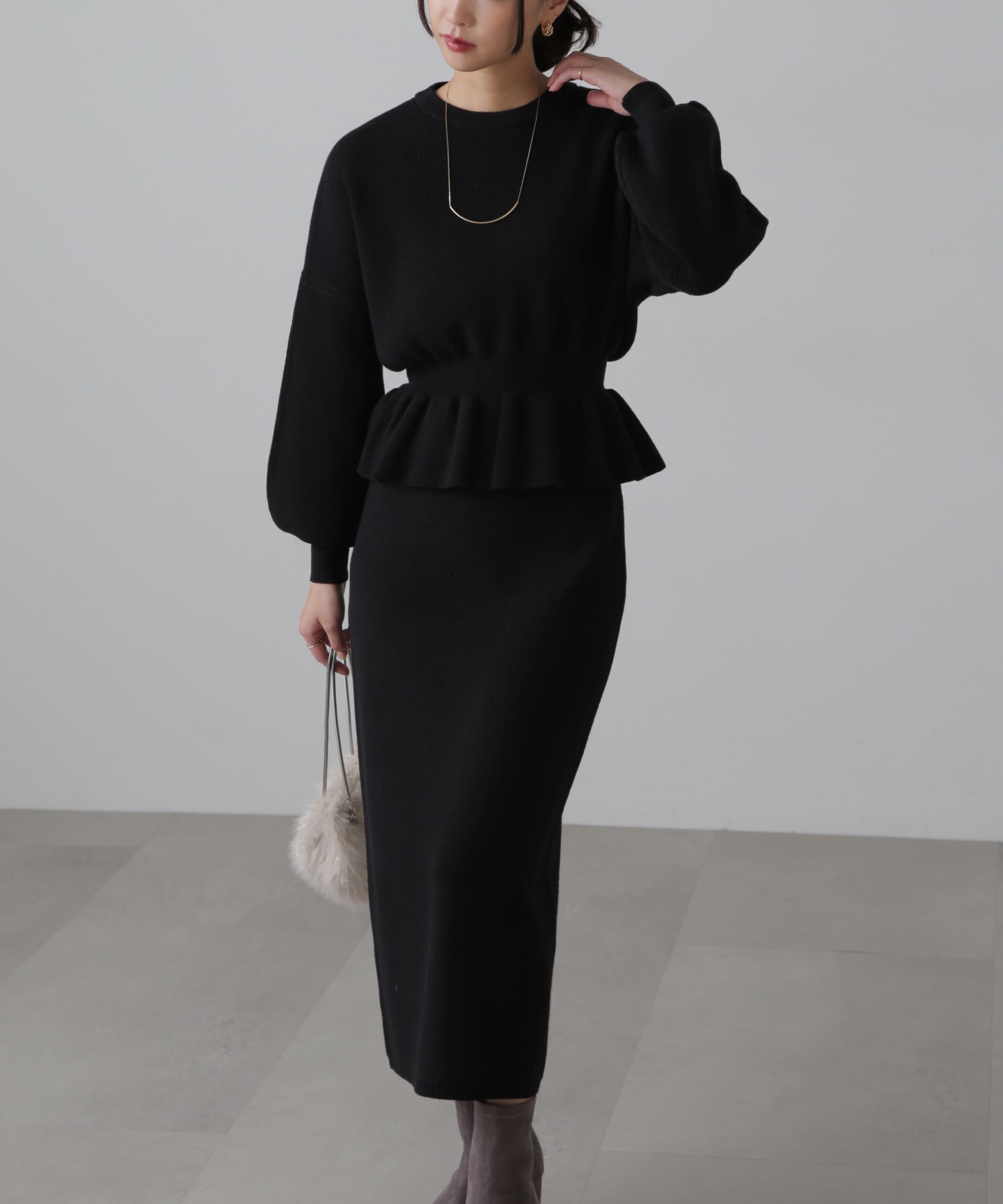  「ペプラムニットセットアップ」|ワンピース|
