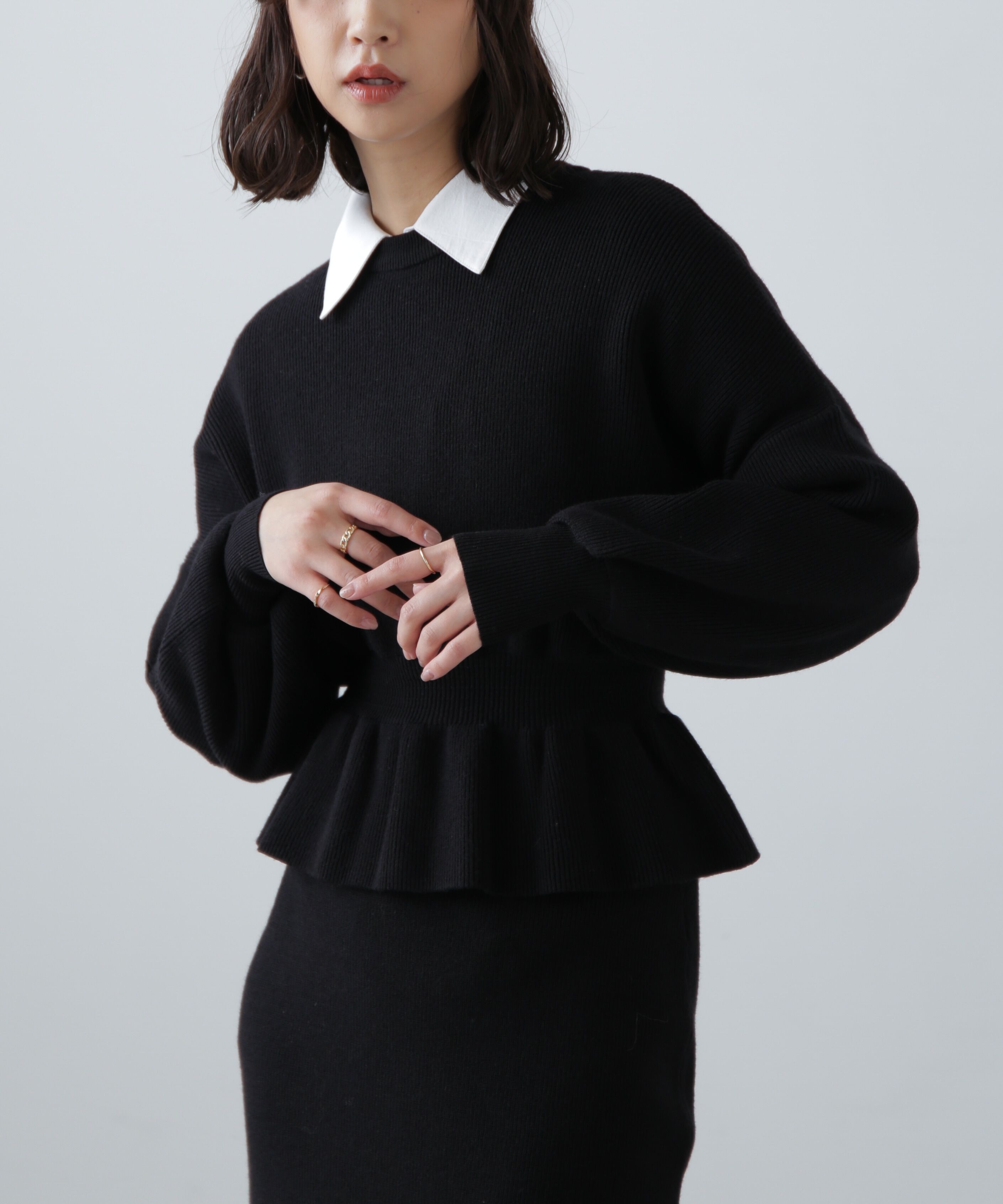  「ペプラムニットセットアップ」|ワンピース|