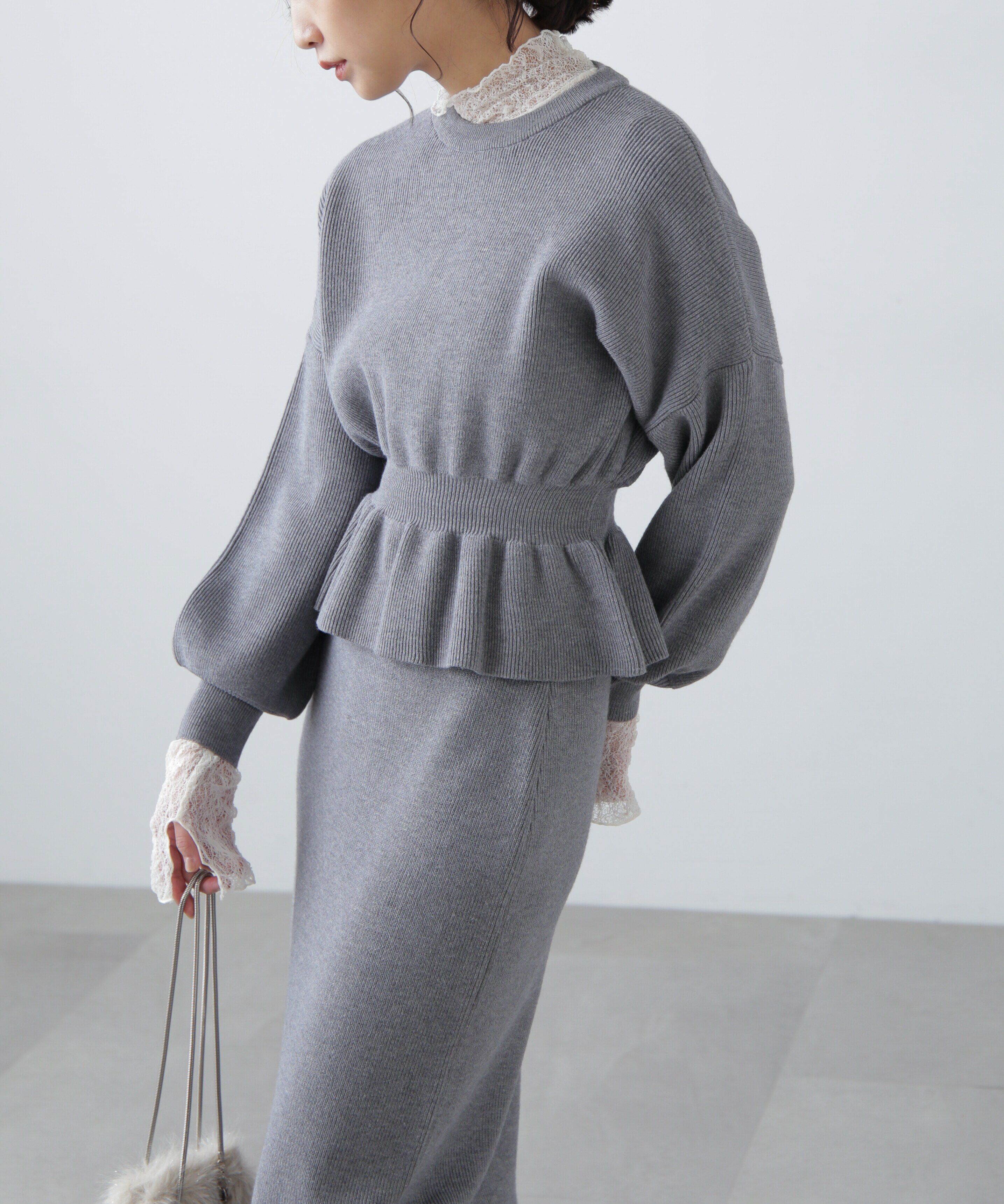  「ペプラムニットセットアップ」|ワンピース|