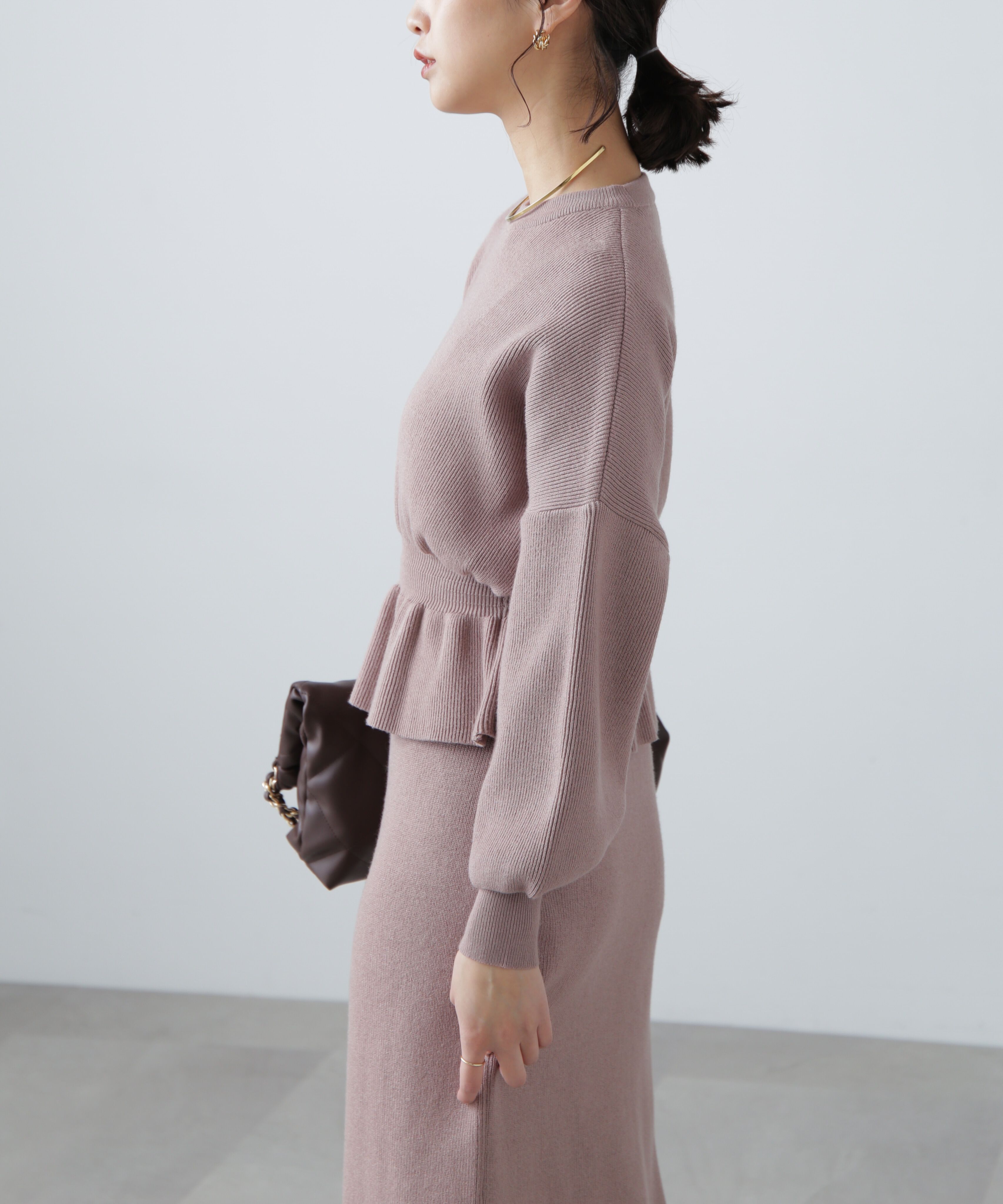  「ペプラムニットセットアップ」|ワンピース|